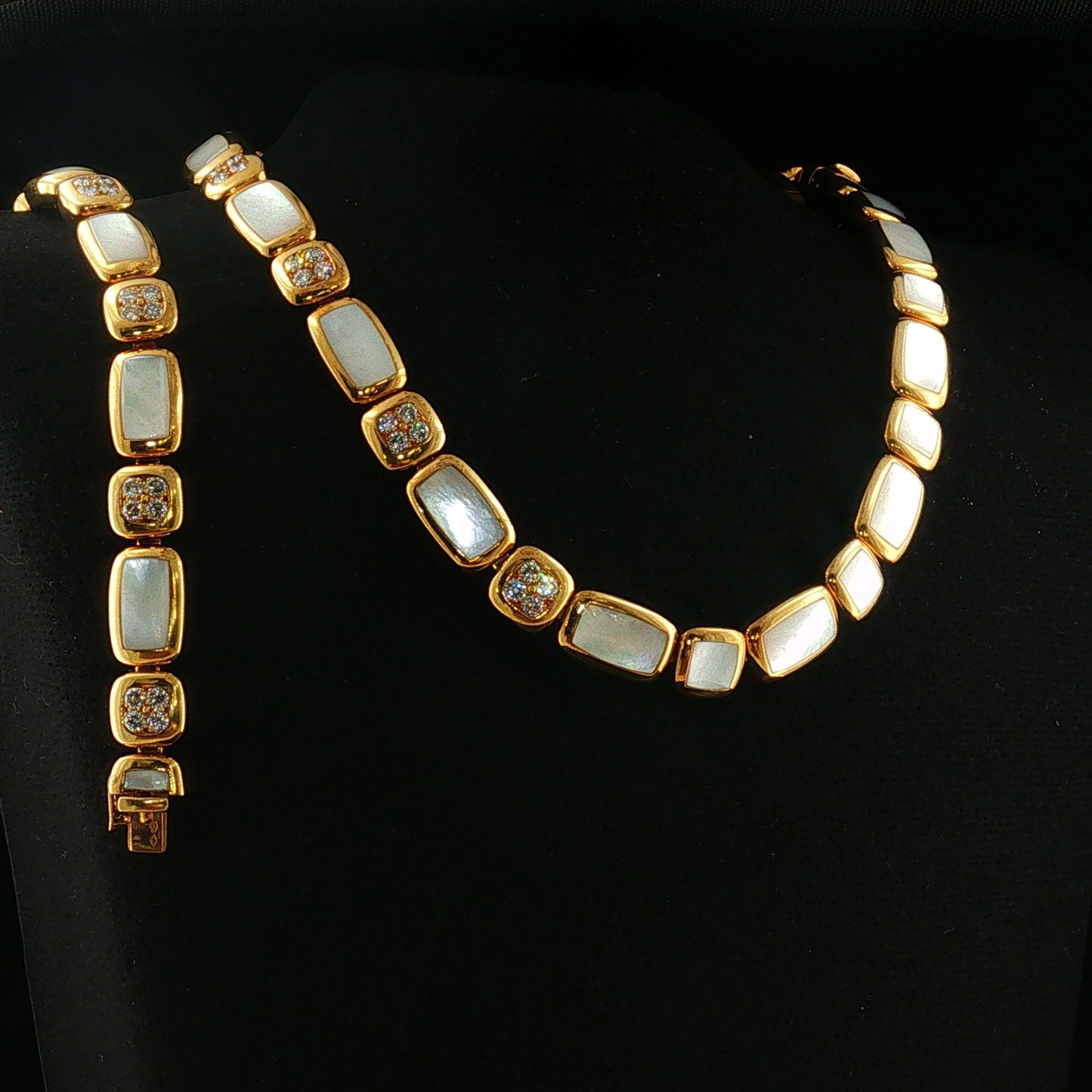 VCA 1960s Mother of Pearl and Diamond Necklace and Bracelet Set 18K