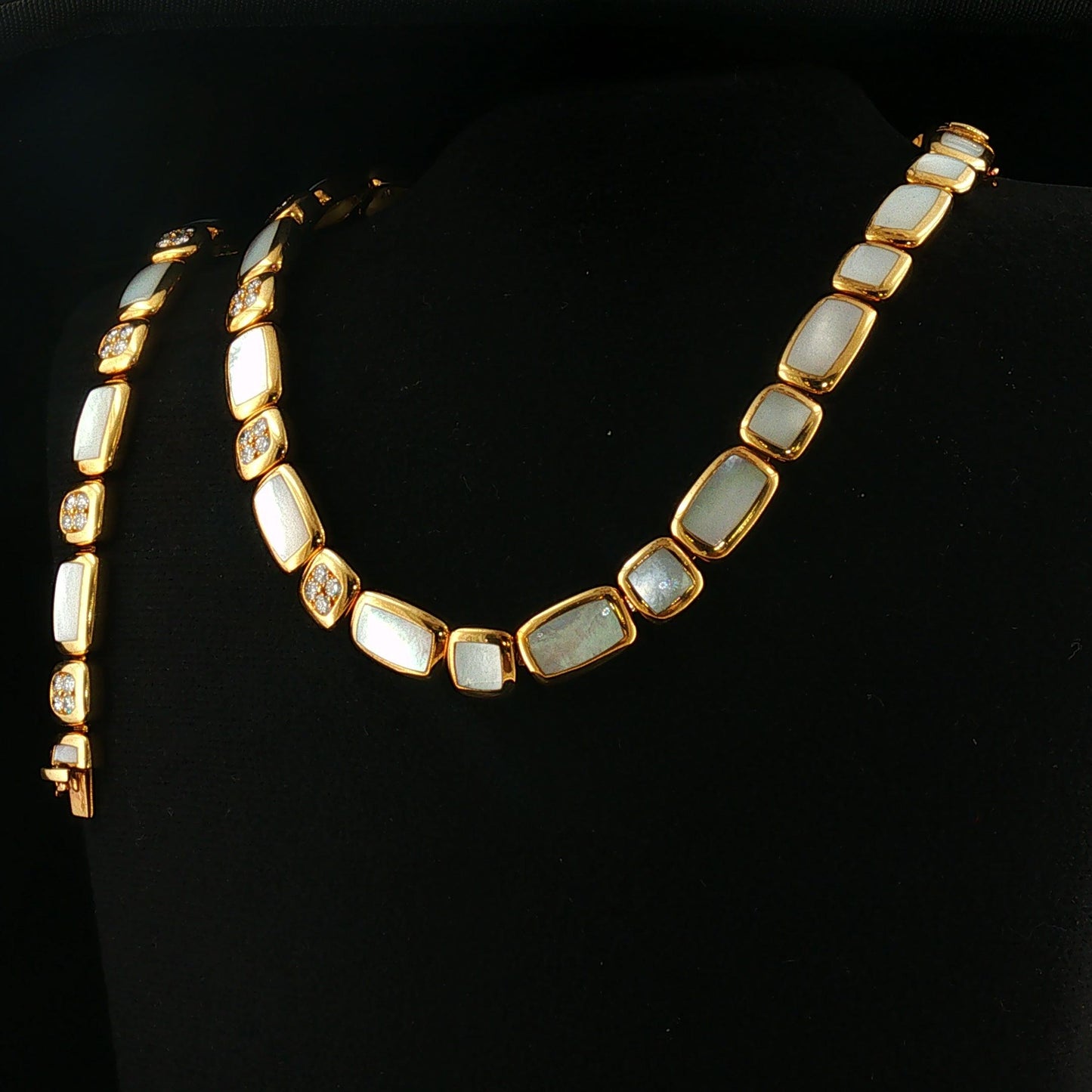 VCA 1960s Mother of Pearl and Diamond Necklace and Bracelet Set 18K