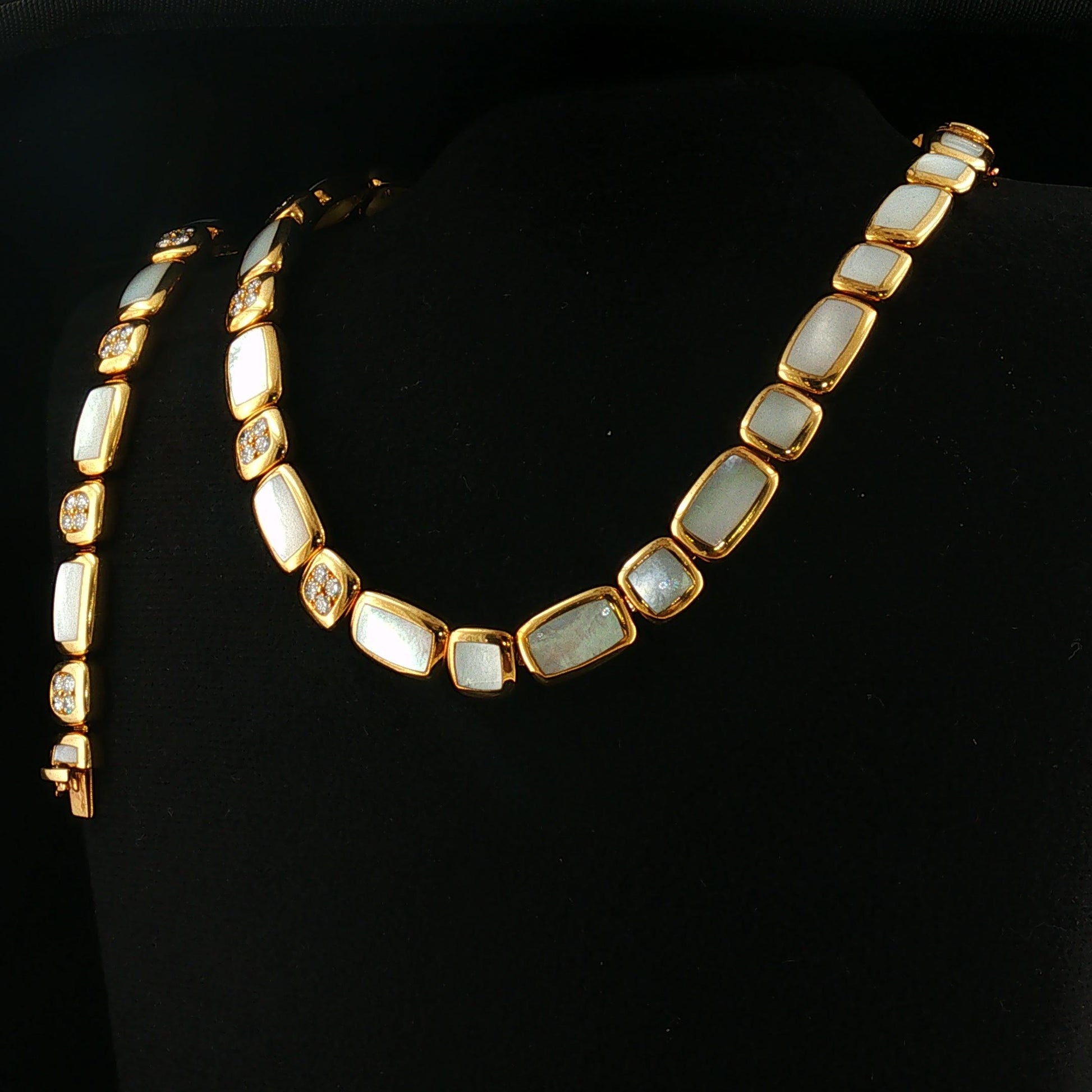 VCA 1960s Mother of Pearl and Diamond Necklace and Bracelet Set 18K