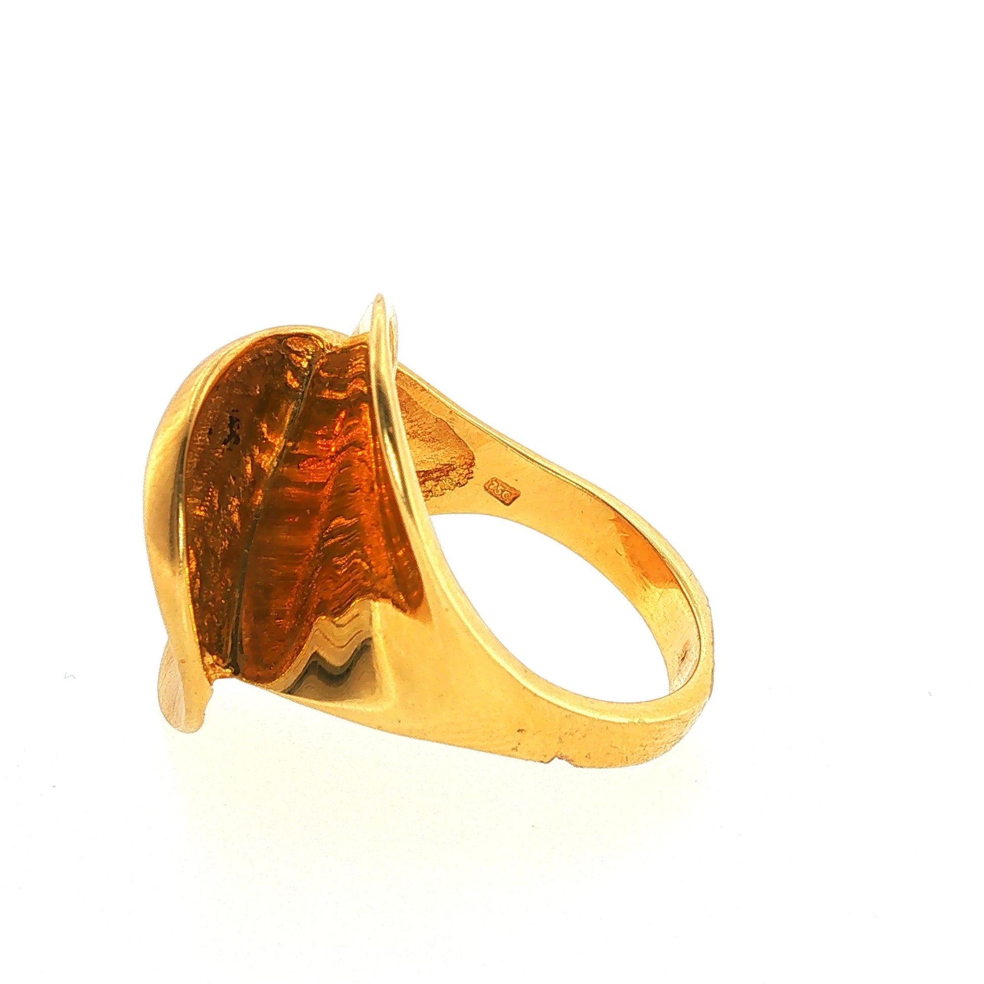 Vintage 18K French Abstract Two-Textured Lilypad Ring