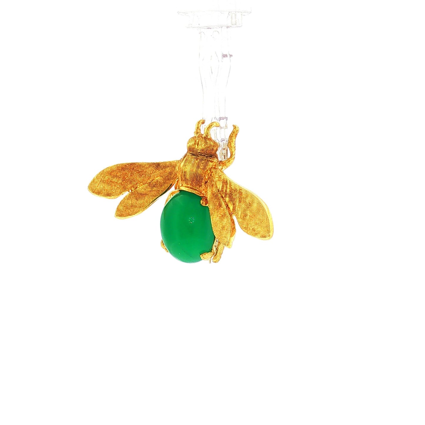 Vintage Italian Chrysoprase and 18K Yellow Gold Textured Bee