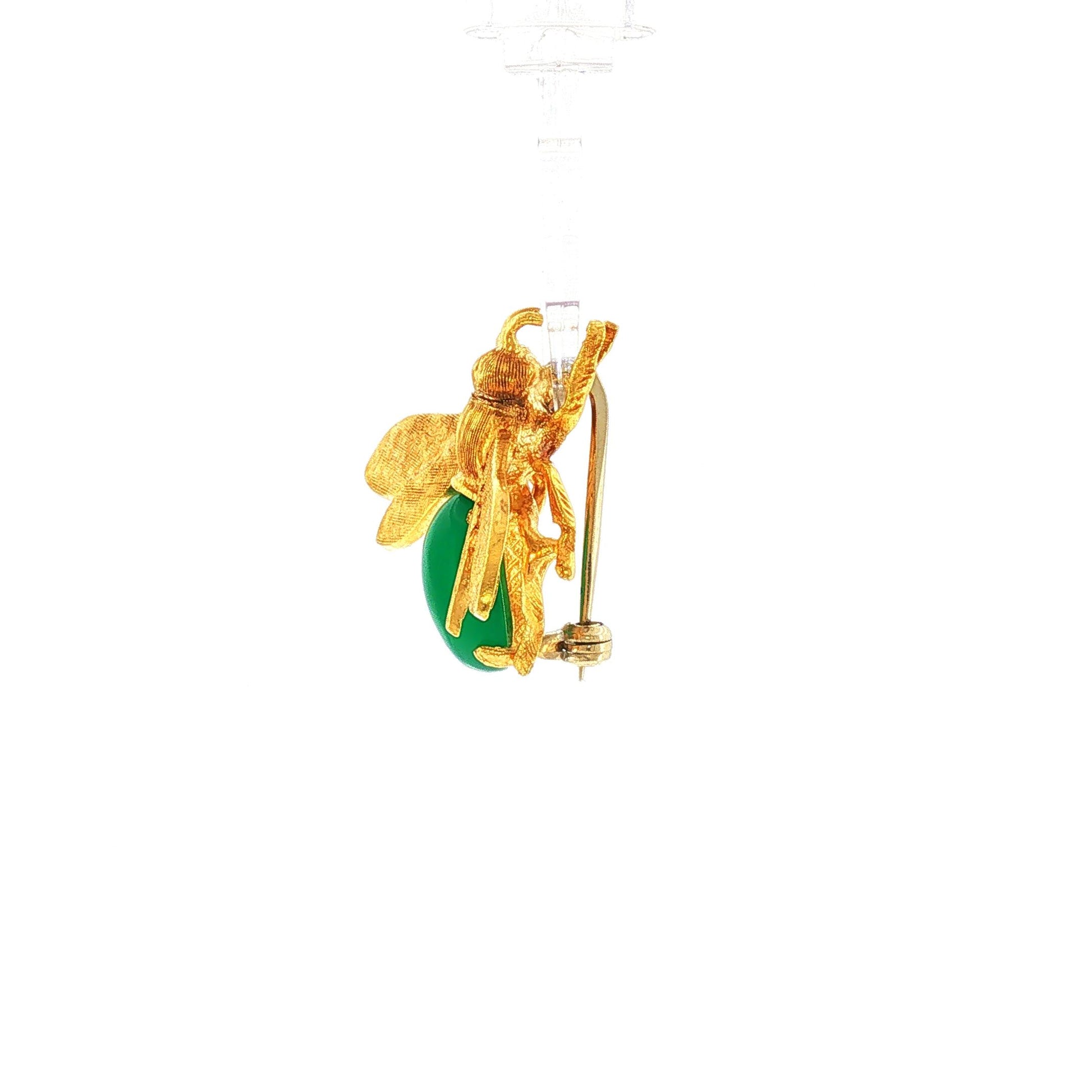 Vintage Italian Chrysoprase and 18K Yellow Gold Textured Bee