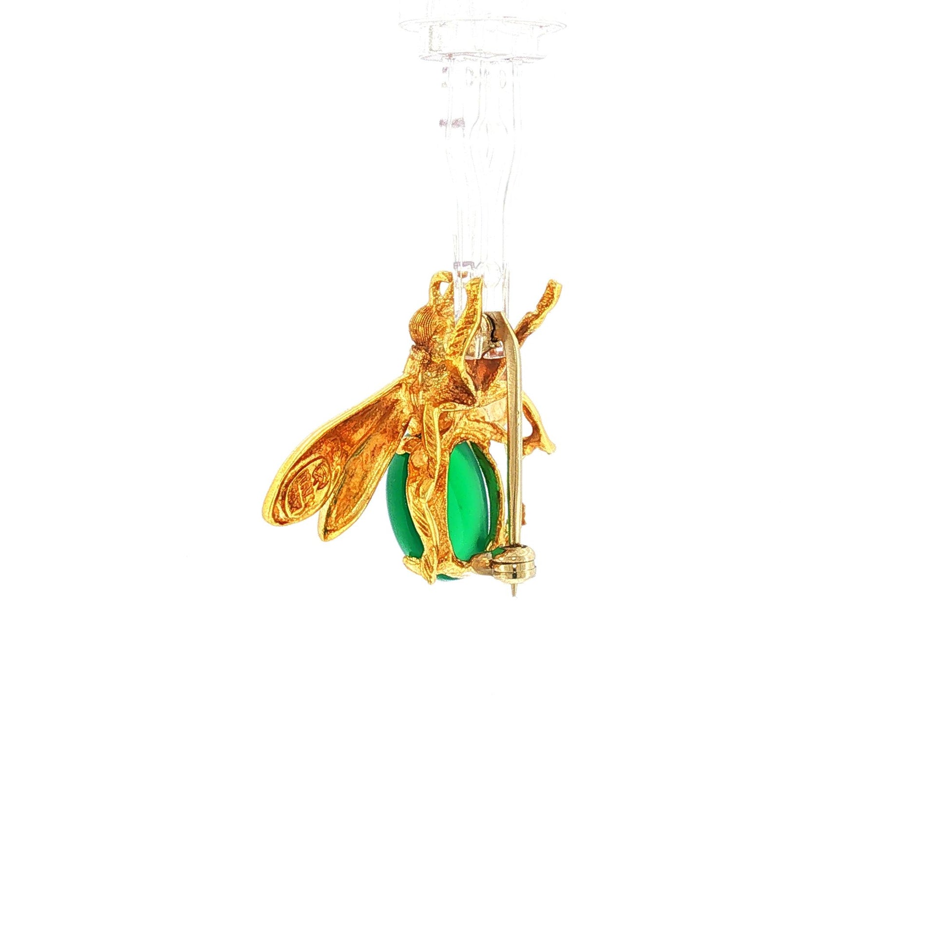 Vintage Italian Chrysoprase and 18K Yellow Gold Textured Bee
