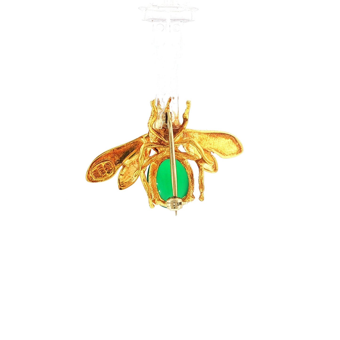 Vintage Italian Chrysoprase and 18K Yellow Gold Textured Bee