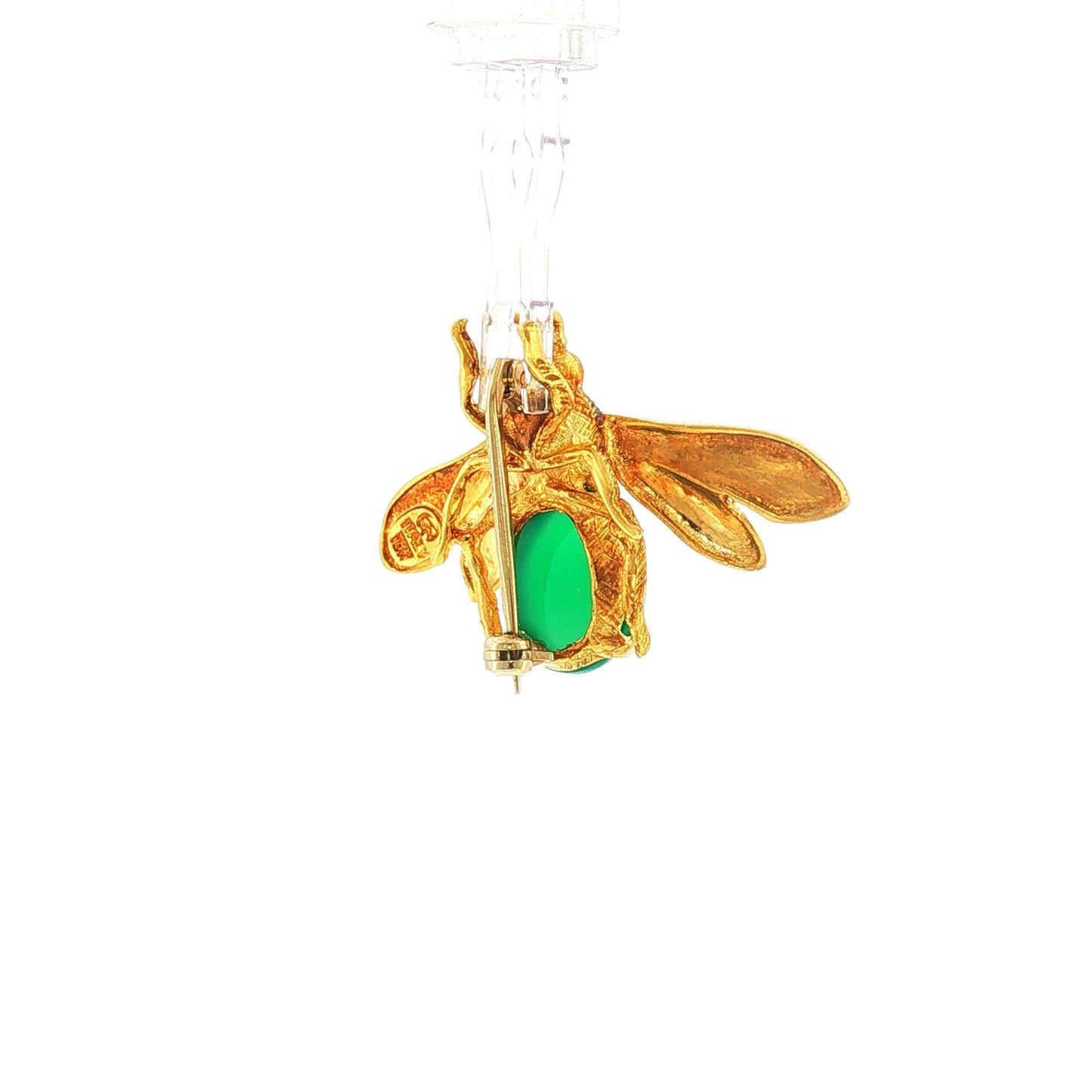 Vintage Italian Chrysoprase and 18K Yellow Gold Textured Bee