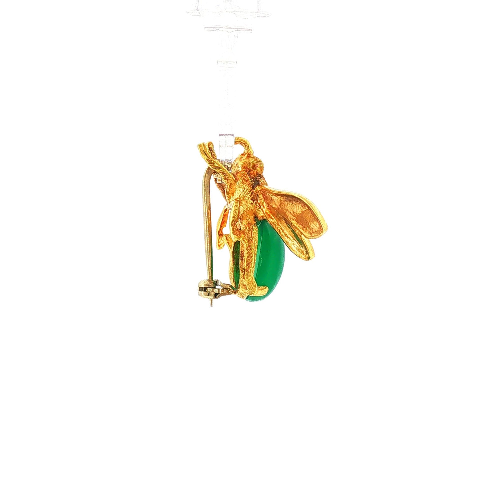 Vintage Italian Chrysoprase and 18K Yellow Gold Textured Bee