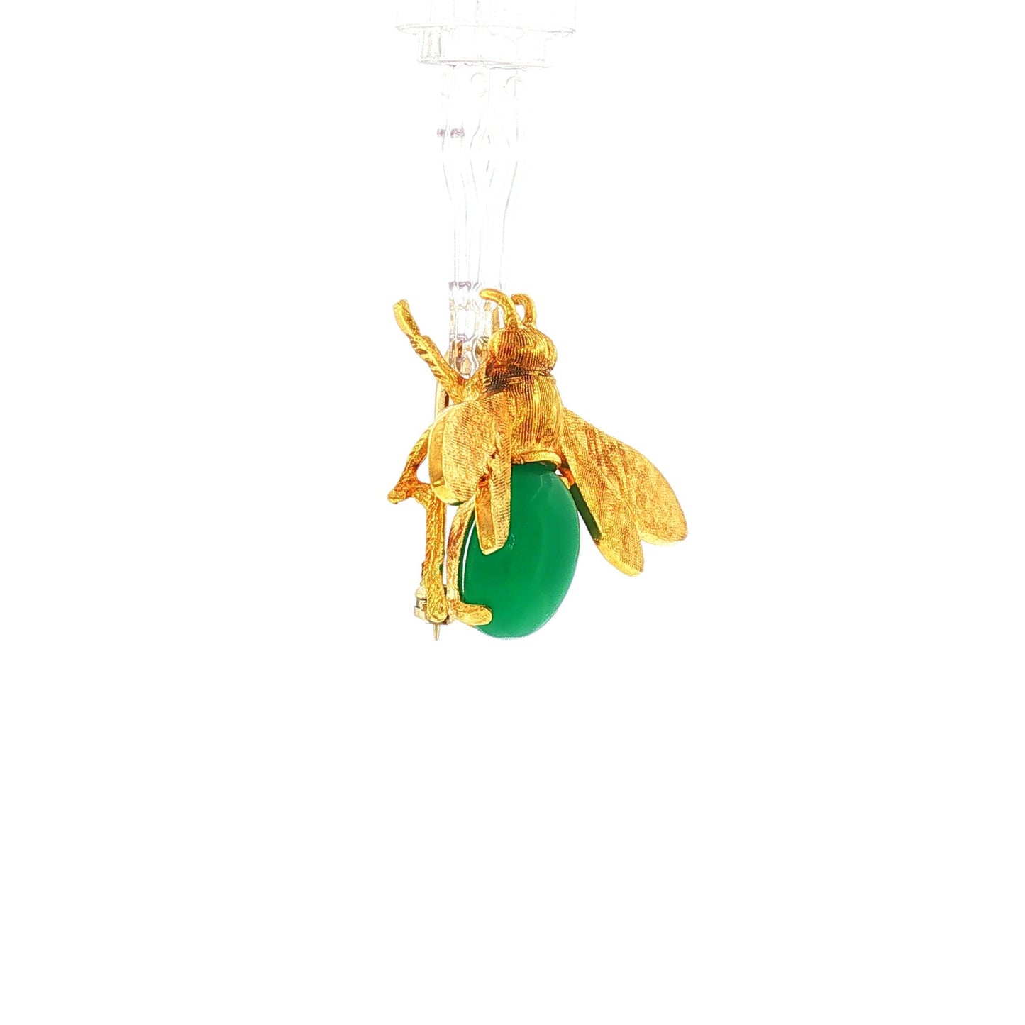 Vintage Italian Chrysoprase and 18K Yellow Gold Textured Bee