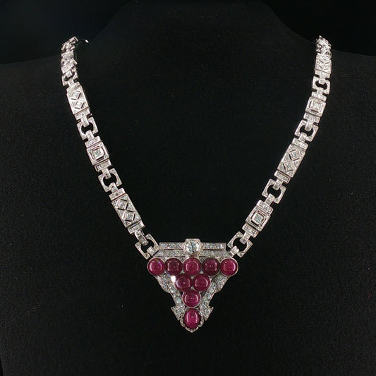 Rare Vintage Gillott & Co. Detachable Pendant Ruby and Platinum Necklace