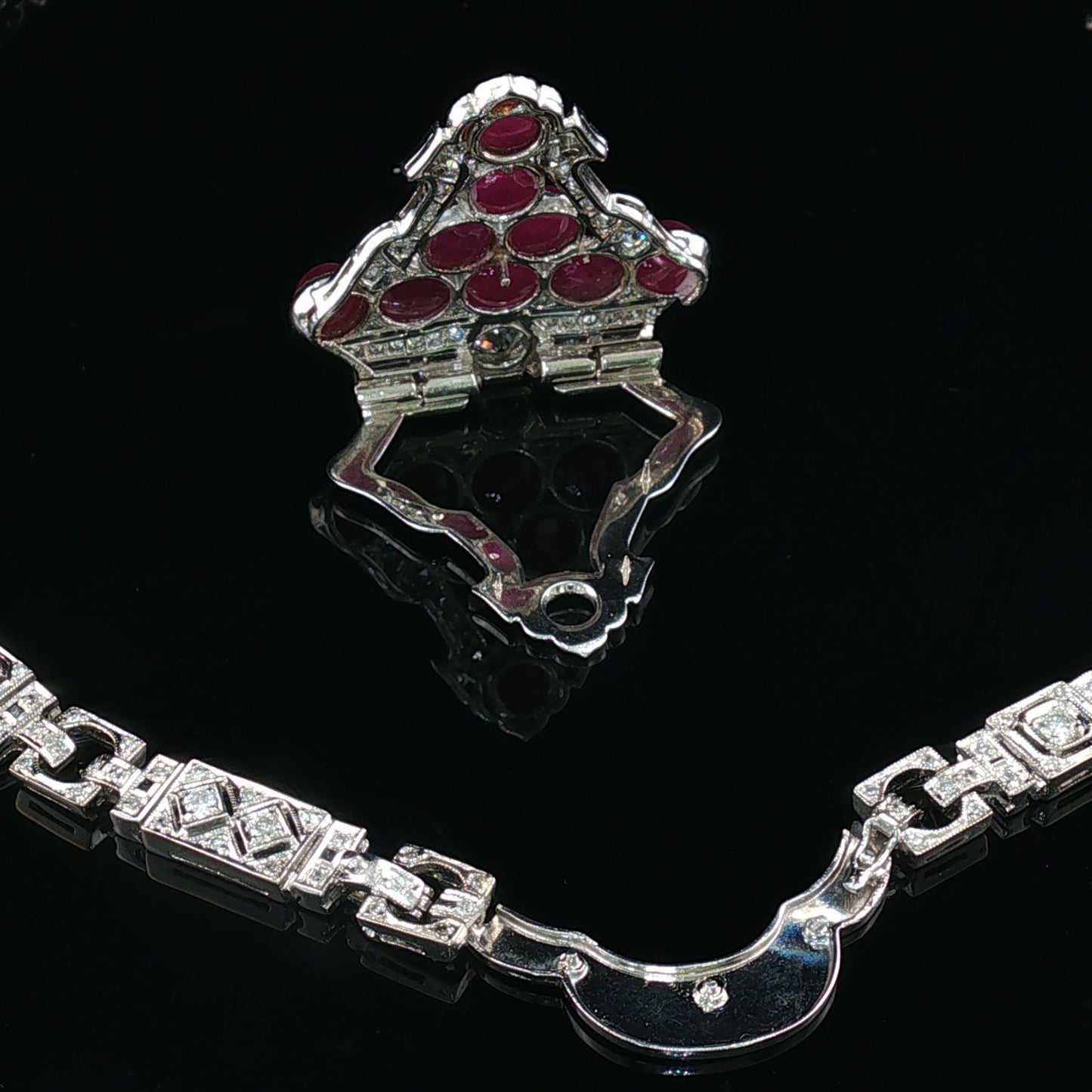 Rare Vintage Gillott & Co. Detachable Pendant Ruby and Platinum Necklace
