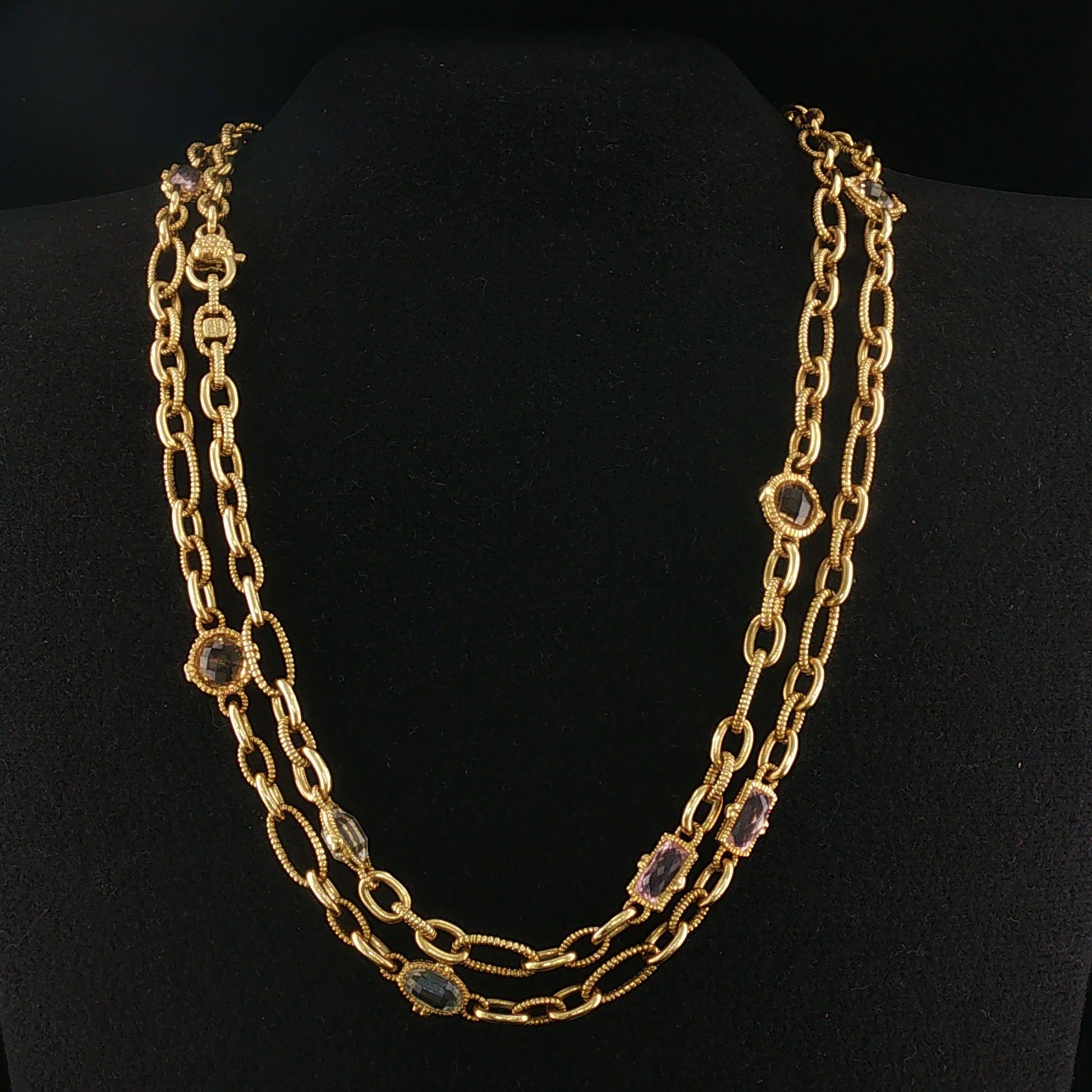 Vintage Multi-Quartz Textured Judith Ripka 18K Rope Necklace