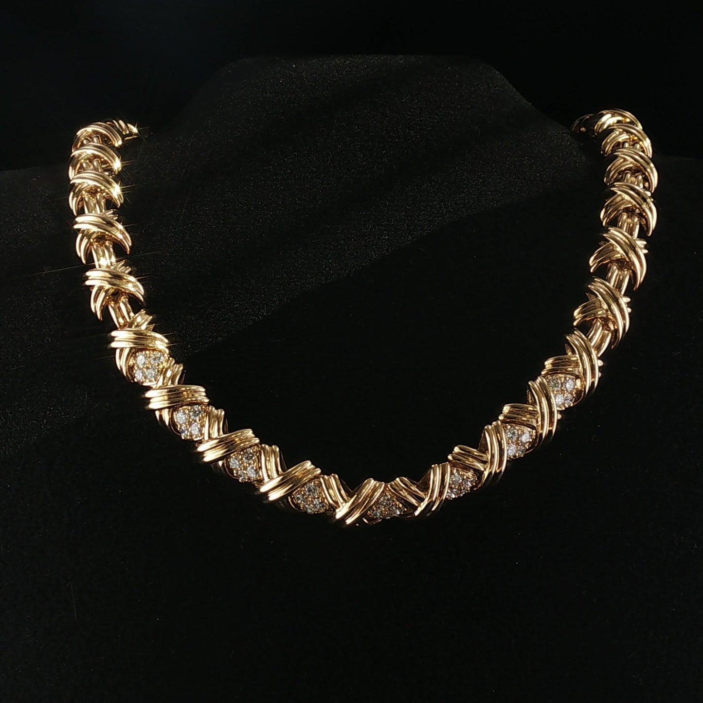 Vintage Tiffany & Co. 18K Yellow Gold and Diamond X Collection Necklace