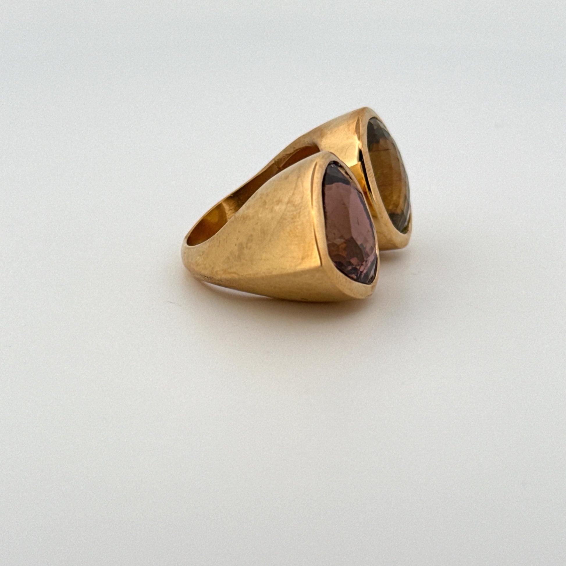 Vintage 18K Tourmaline & Peridot Toi et Moi Ring