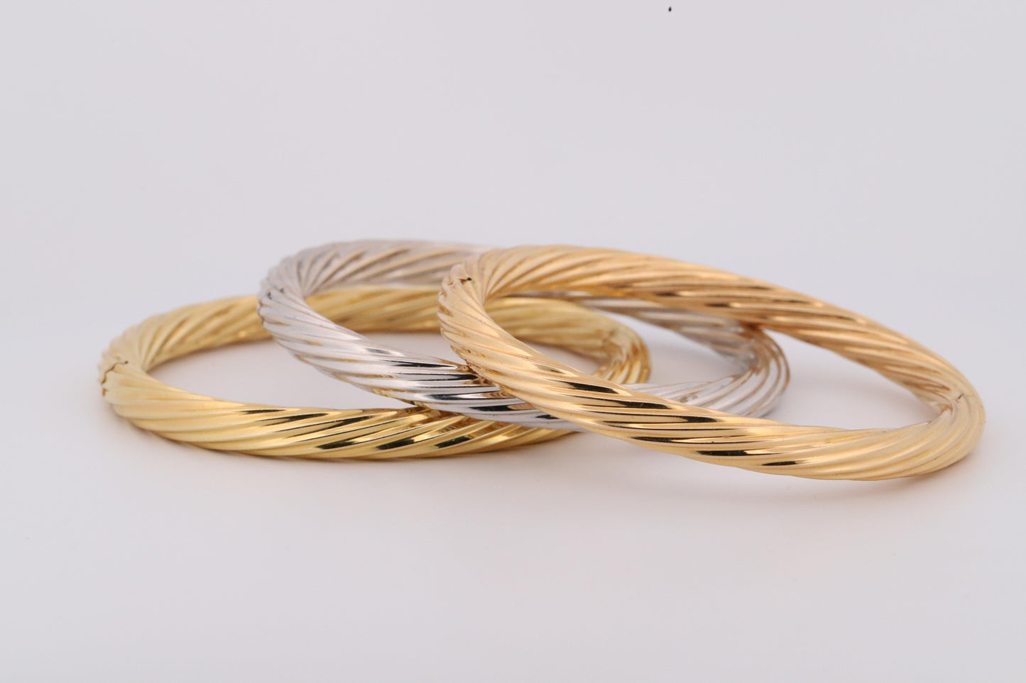 Vintage Italian Chimento 18K Twisted Yellow, Rose, & White Gold Bangle Set