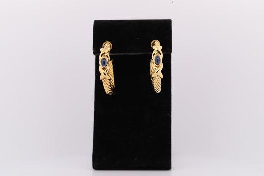 David Yurman 18K Gold Braided Rope Hoop Earrings w/Sapphires