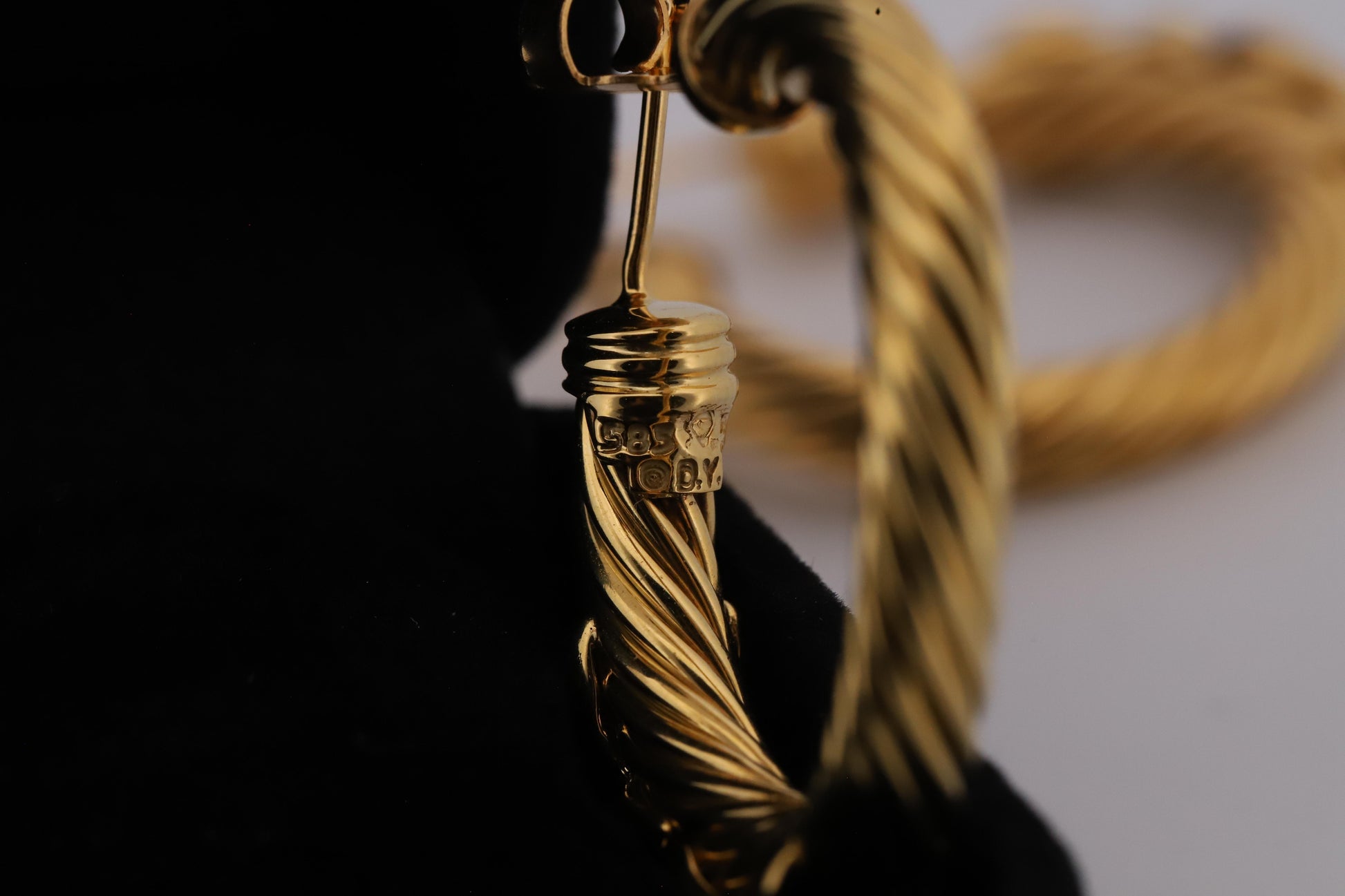 David Yurman 18K Gold Braided Rope Hoop Earrings w/Sapphires