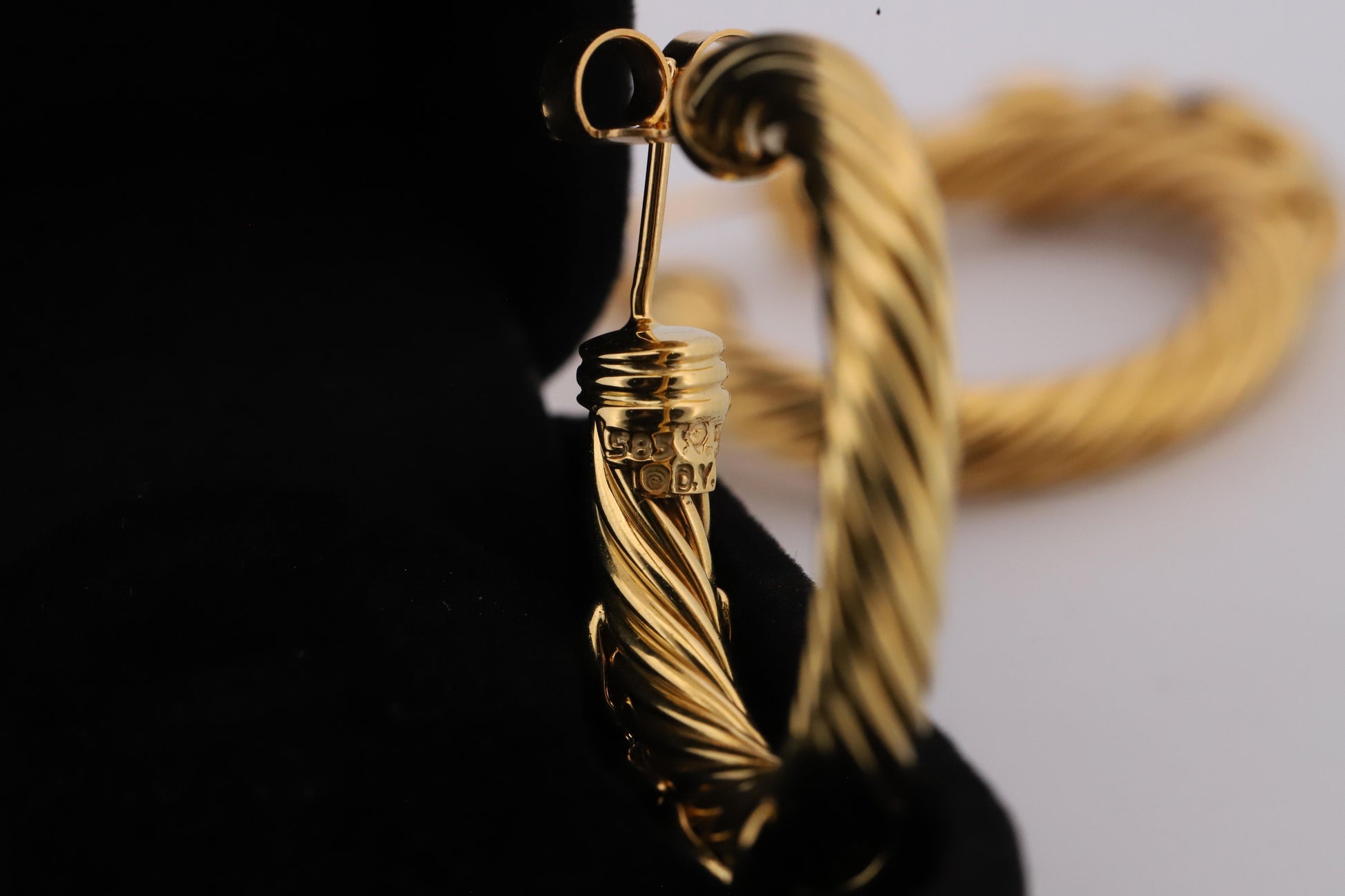 David Yurman 18K Gold Braided Rope Hoop Earrings w/Sapphires