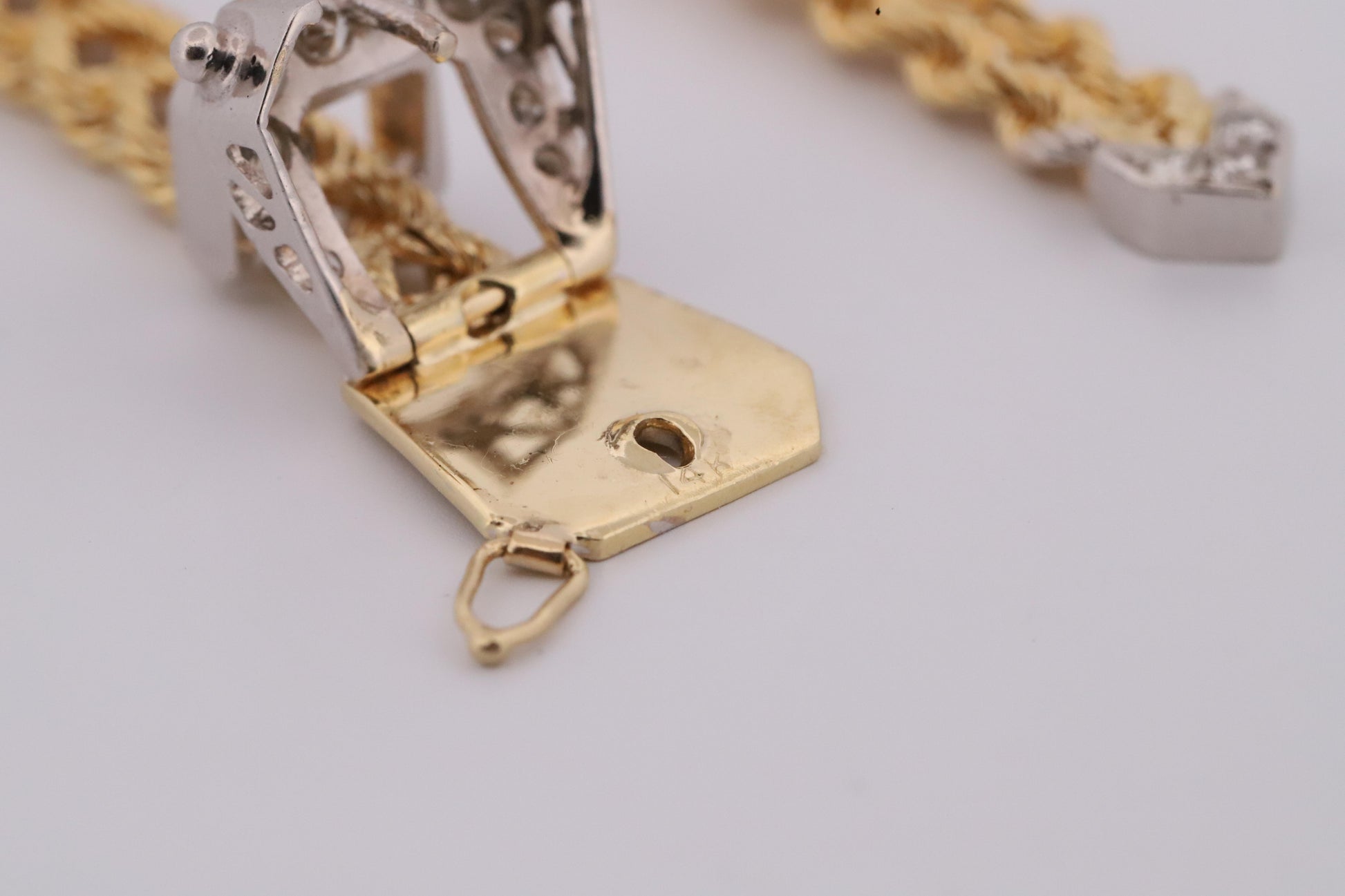 Vintage 14K Gold Rope Bracelet Belt with Diamond Buckle Clasp