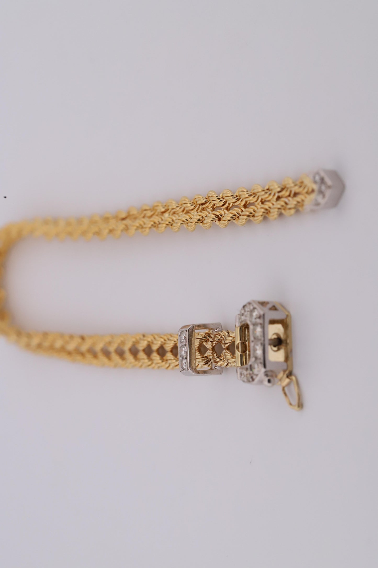Vintage 14K Gold Rope Bracelet Belt with Diamond Buckle Clasp