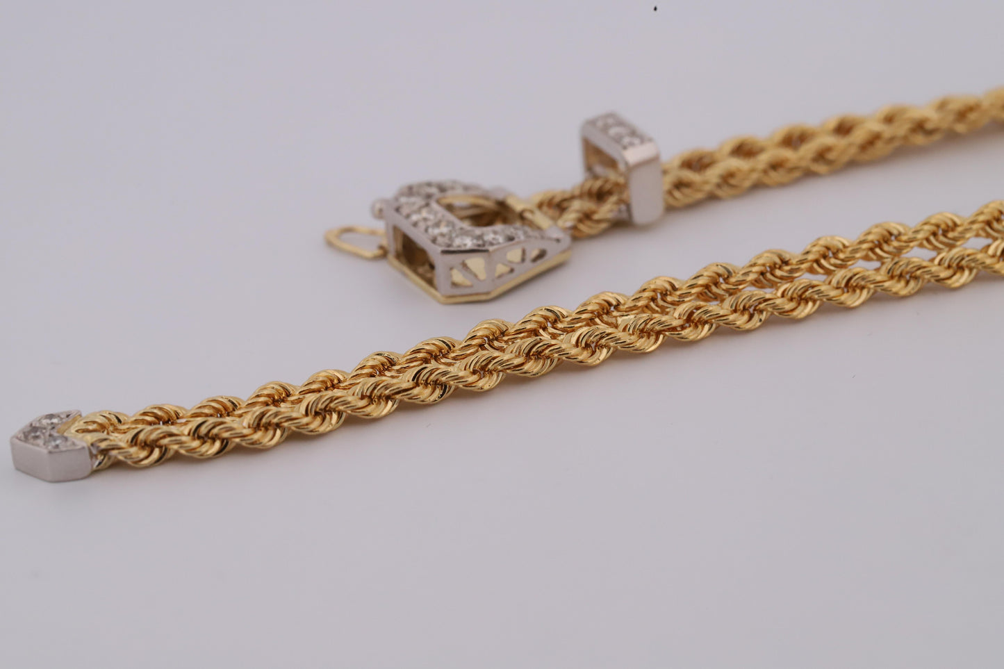 Vintage 14K Gold Rope Bracelet Belt with Diamond Buckle Clasp