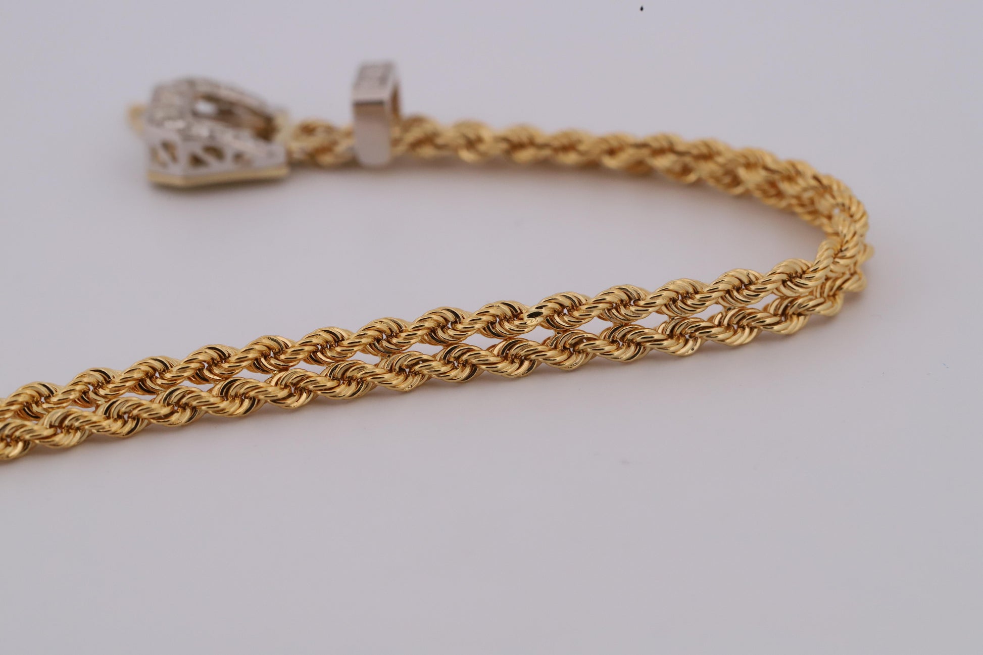 Vintage 14K Gold Rope Bracelet Belt with Diamond Buckle Clasp