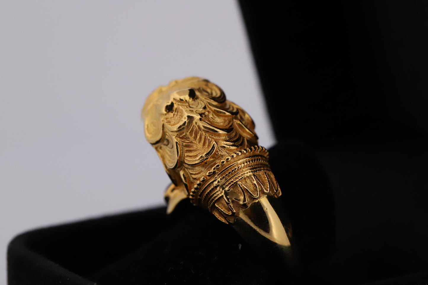 Vintage 18K Lion Ring with Ruby Eyes and Sapphire Accent, Handcrafted