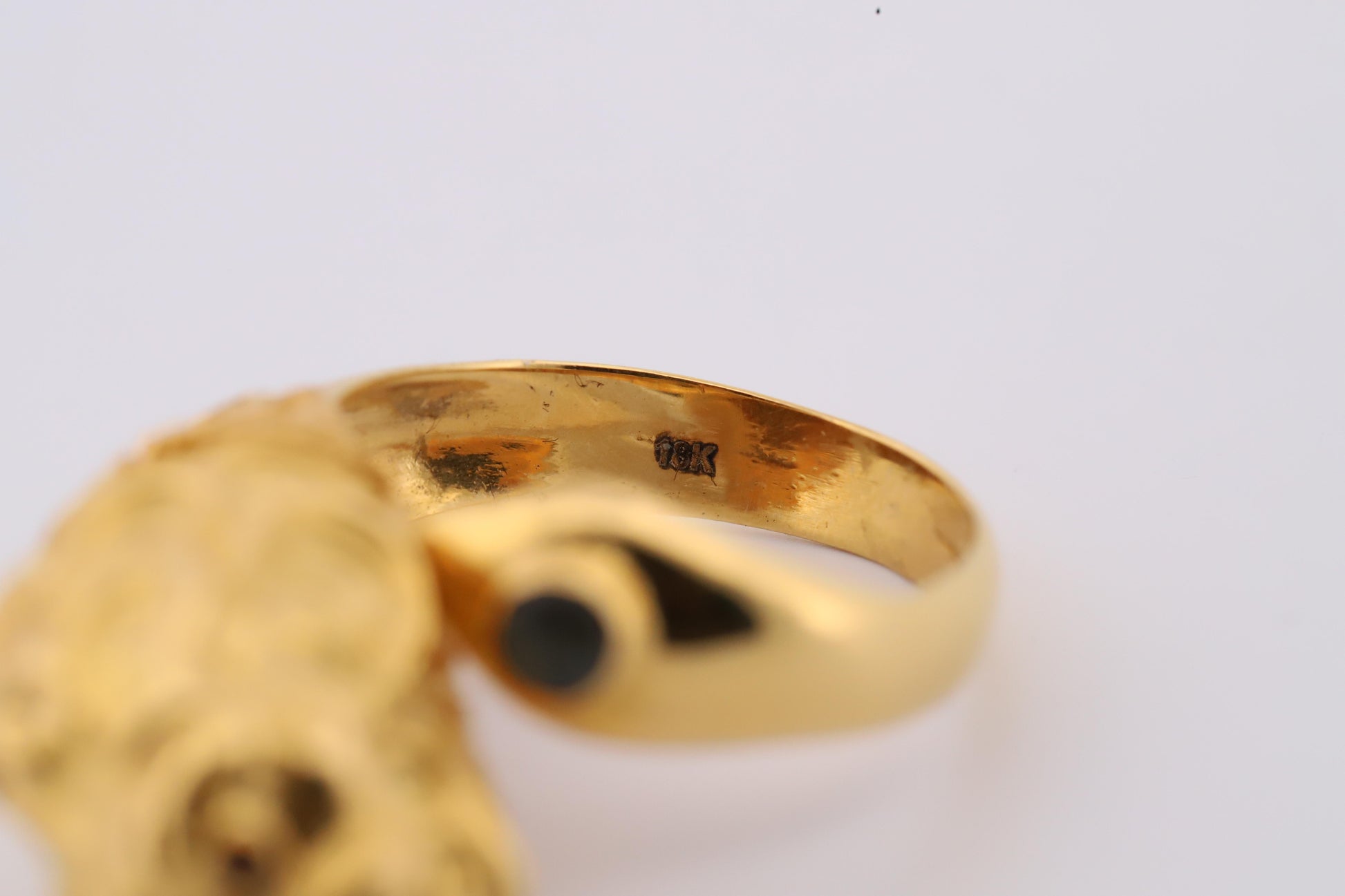 Vintage 18K Lion Ring with Ruby Eyes and Sapphire Accent, Handcrafted