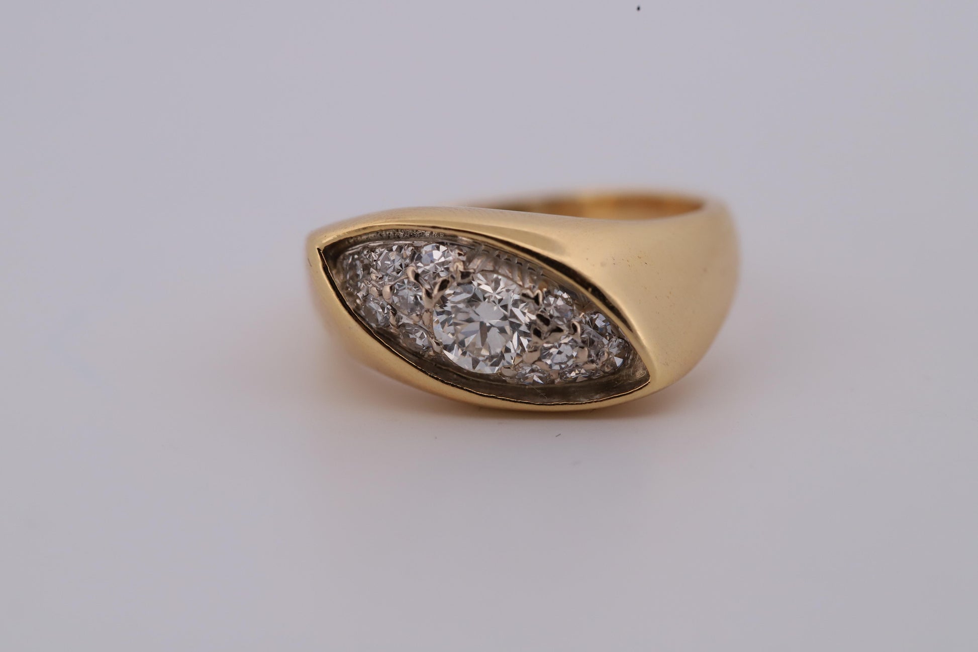 Vintage 18K Gold Diamond Marquise Design Cluster Ring