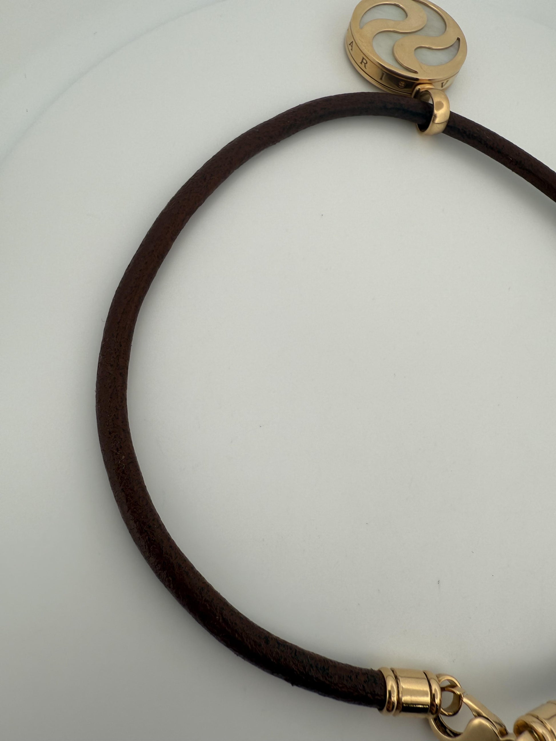 Bulgari Spinning MOP Optical Illusion Pendant w/18K and Leather Necklace