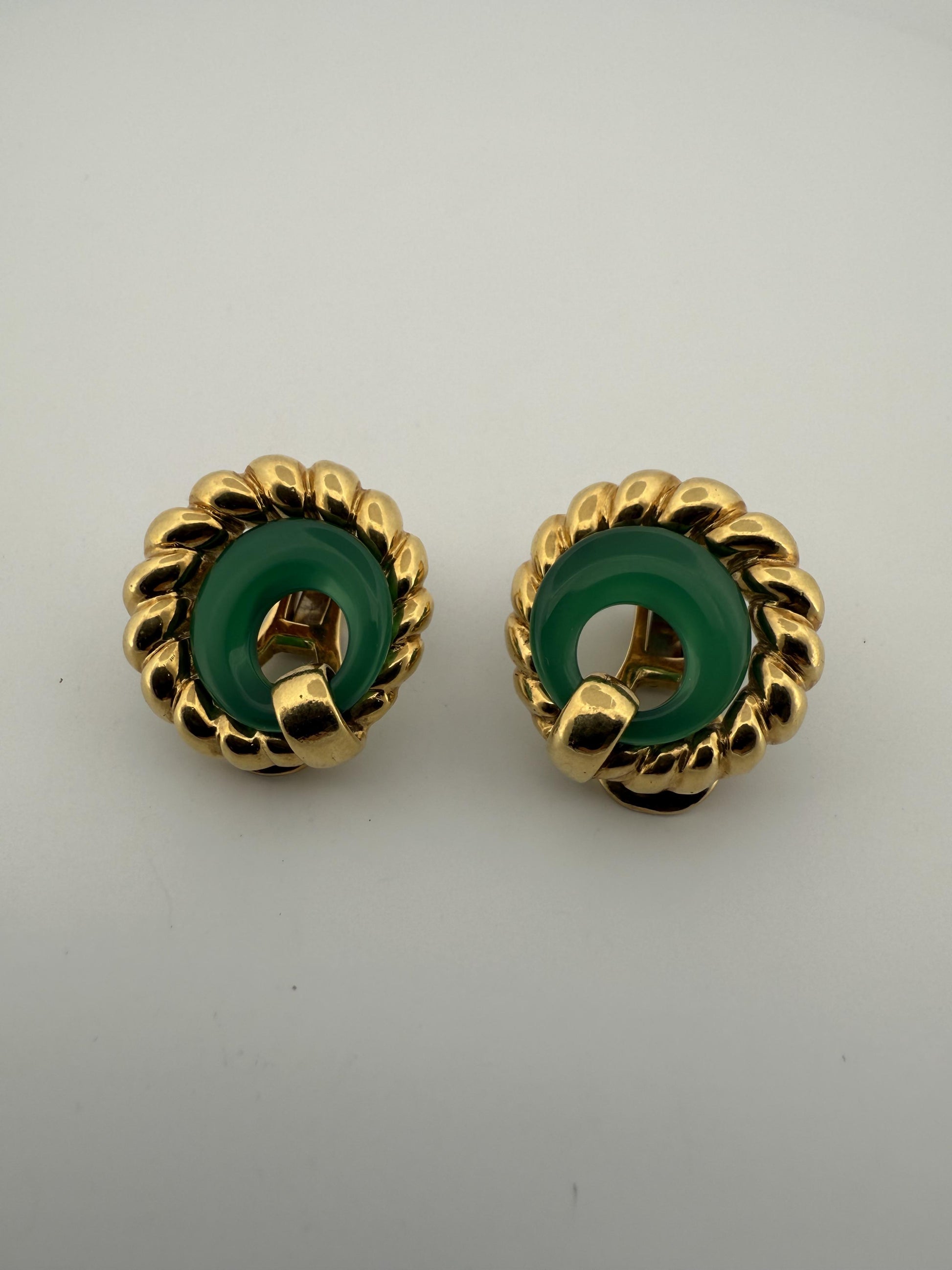 Rare Chrysoprase Tiffany & Co 18K Yellow Gold Earrings w/Rope Design