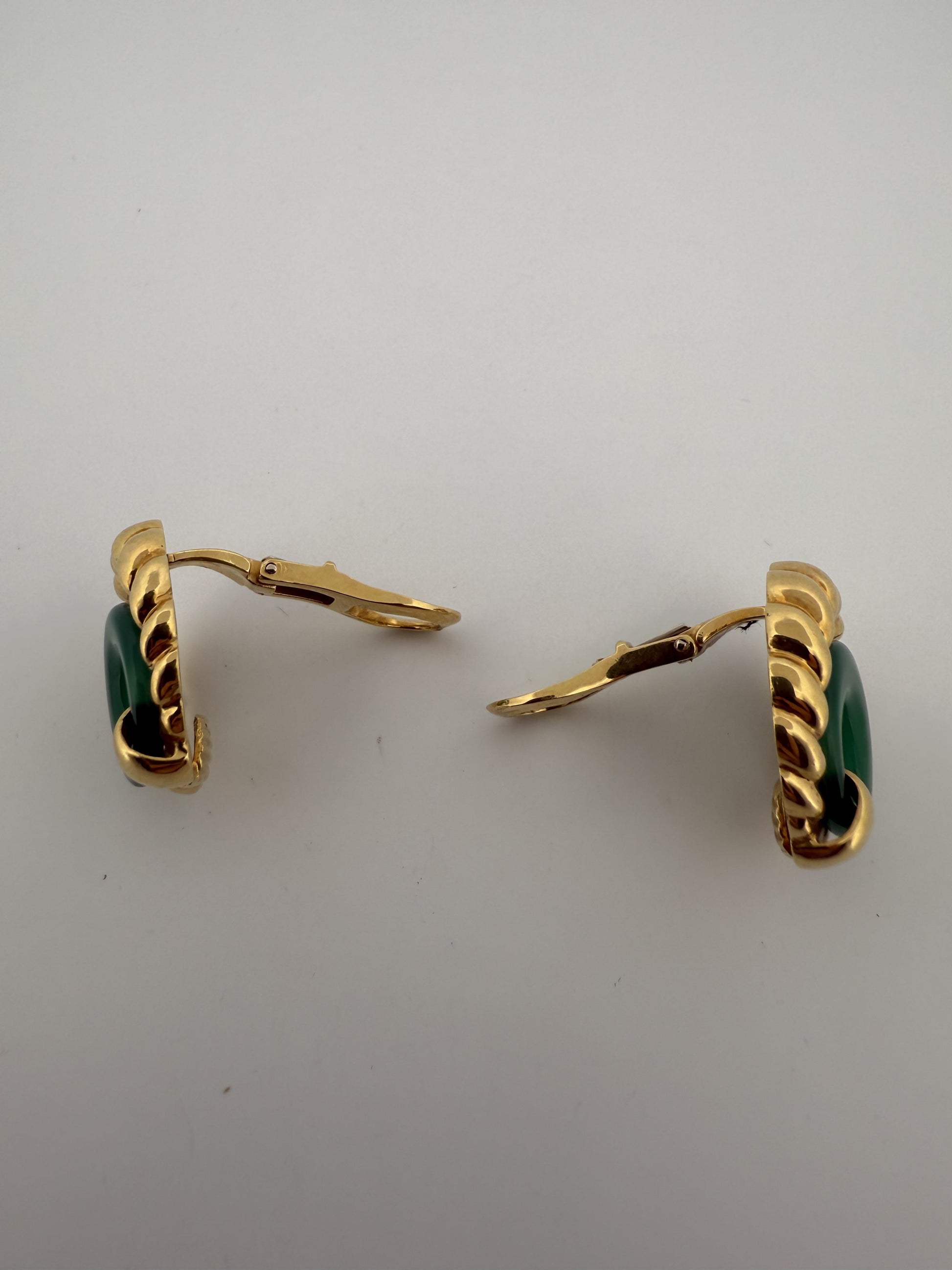 Rare Chrysoprase Tiffany & Co 18K Yellow Gold Earrings w/Rope Design