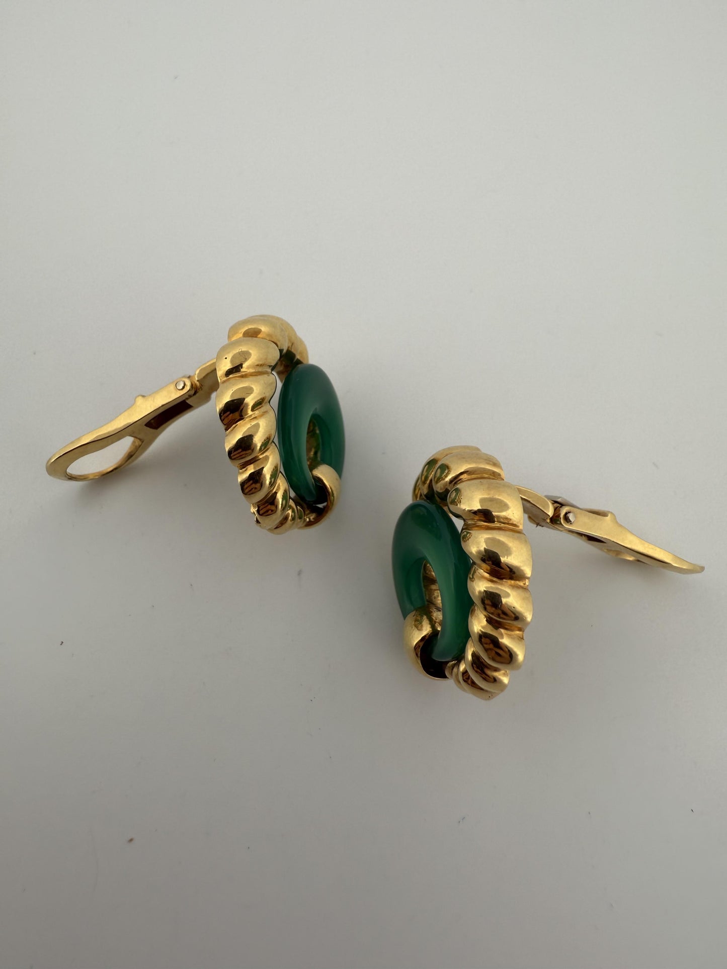 Rare Chrysoprase Tiffany & Co 18K Yellow Gold Earrings w/Rope Design