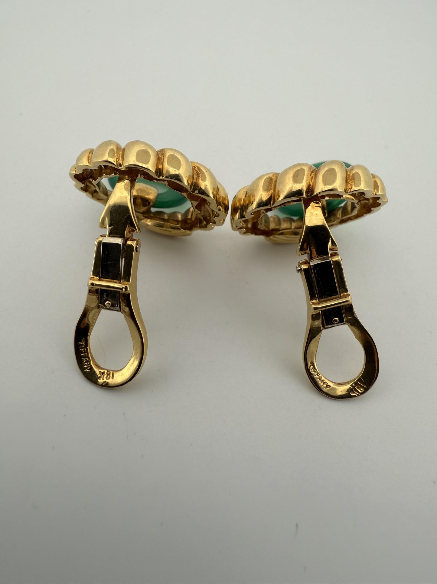 Rare Chrysoprase Tiffany & Co 18K Yellow Gold Earrings w/Rope Design