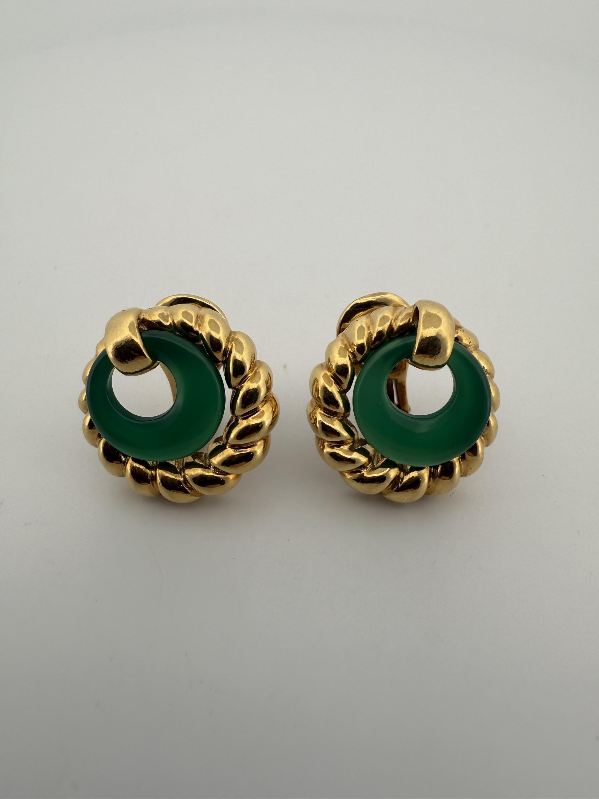 Rare Chrysoprase Tiffany & Co 18K Yellow Gold Earrings w/Rope Design