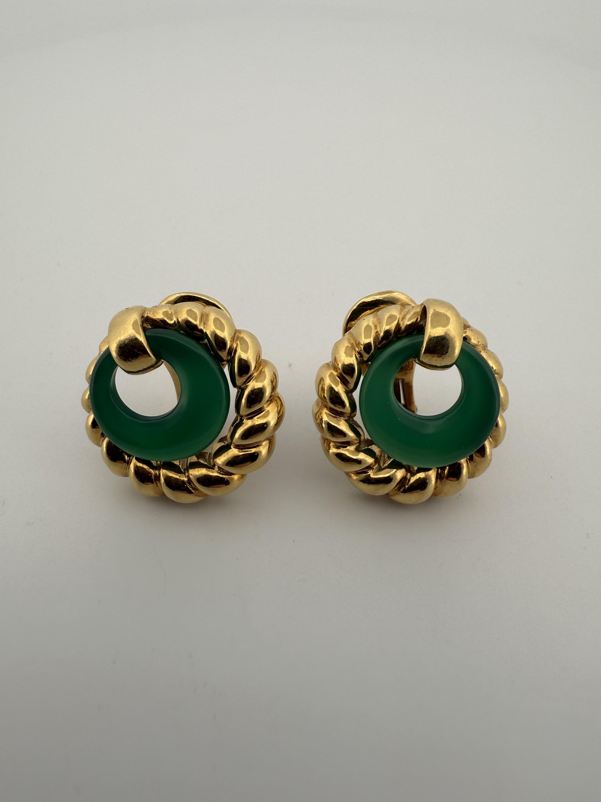 Rare Chrysoprase Tiffany & Co 18K Yellow Gold Earrings w/Rope Design