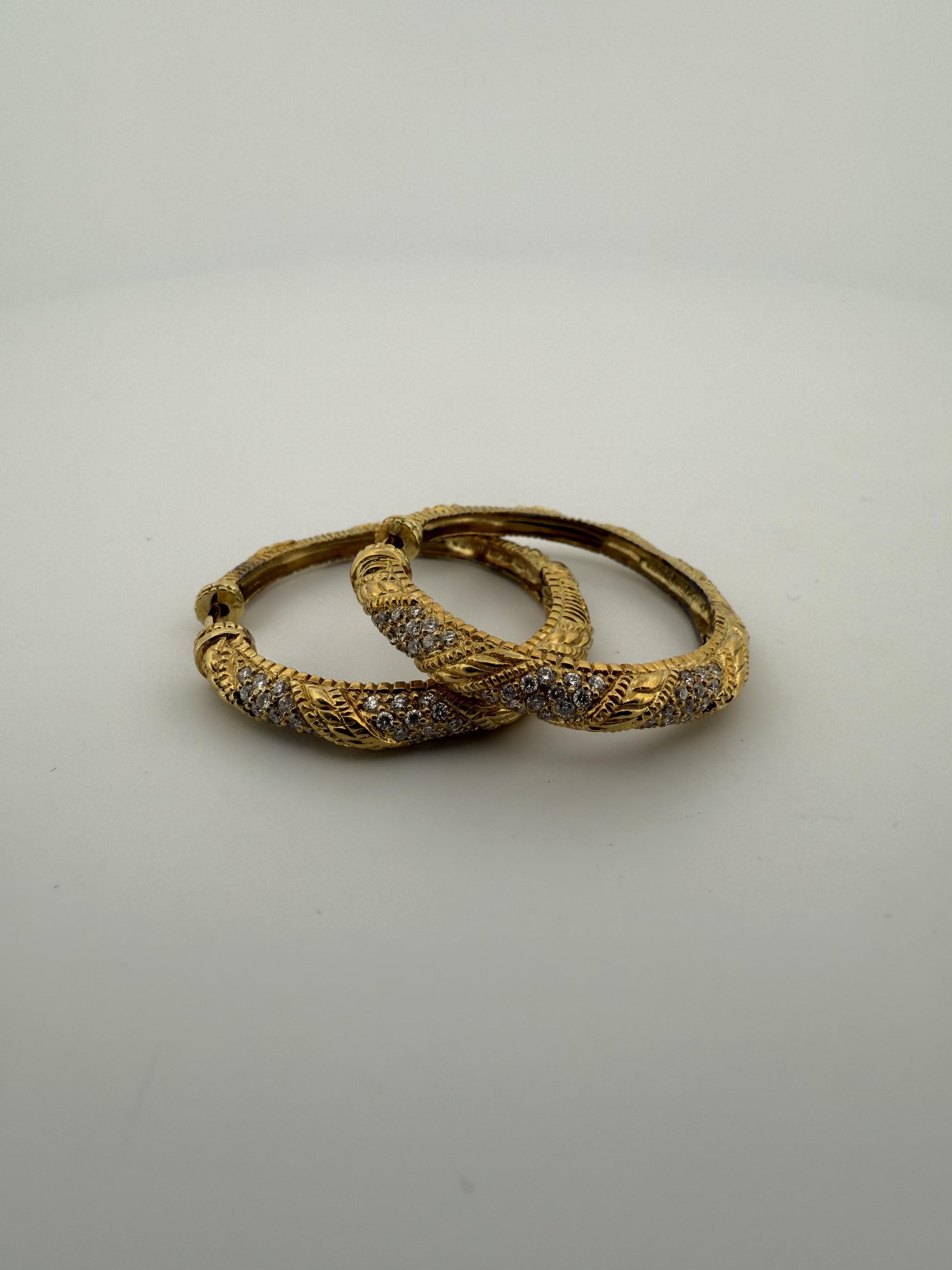 Vintage Braided Judith Ripka Diamond and 18K Gold Earrings