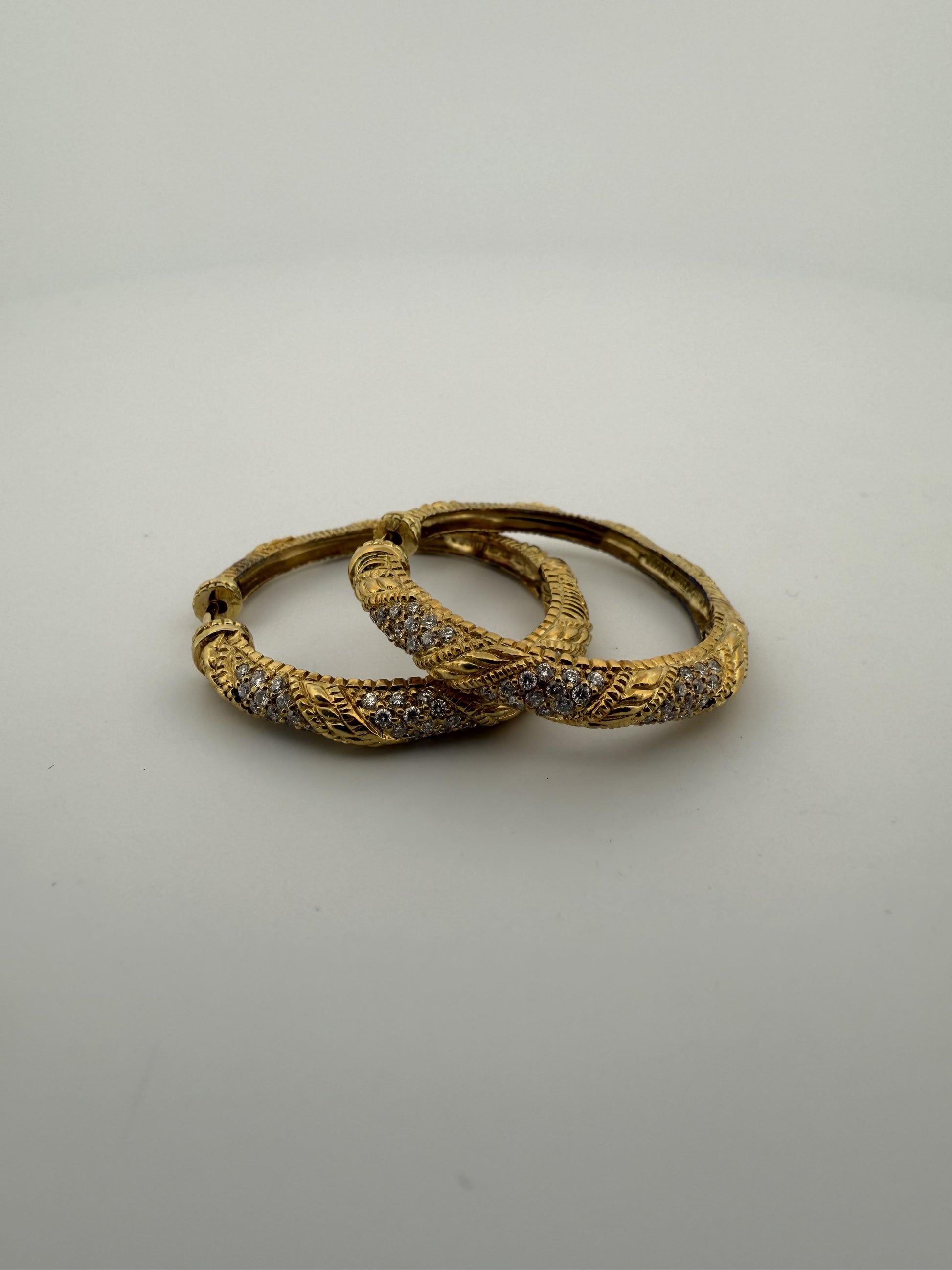 Vintage Braided Judith Ripka Diamond and 18K Gold Earrings