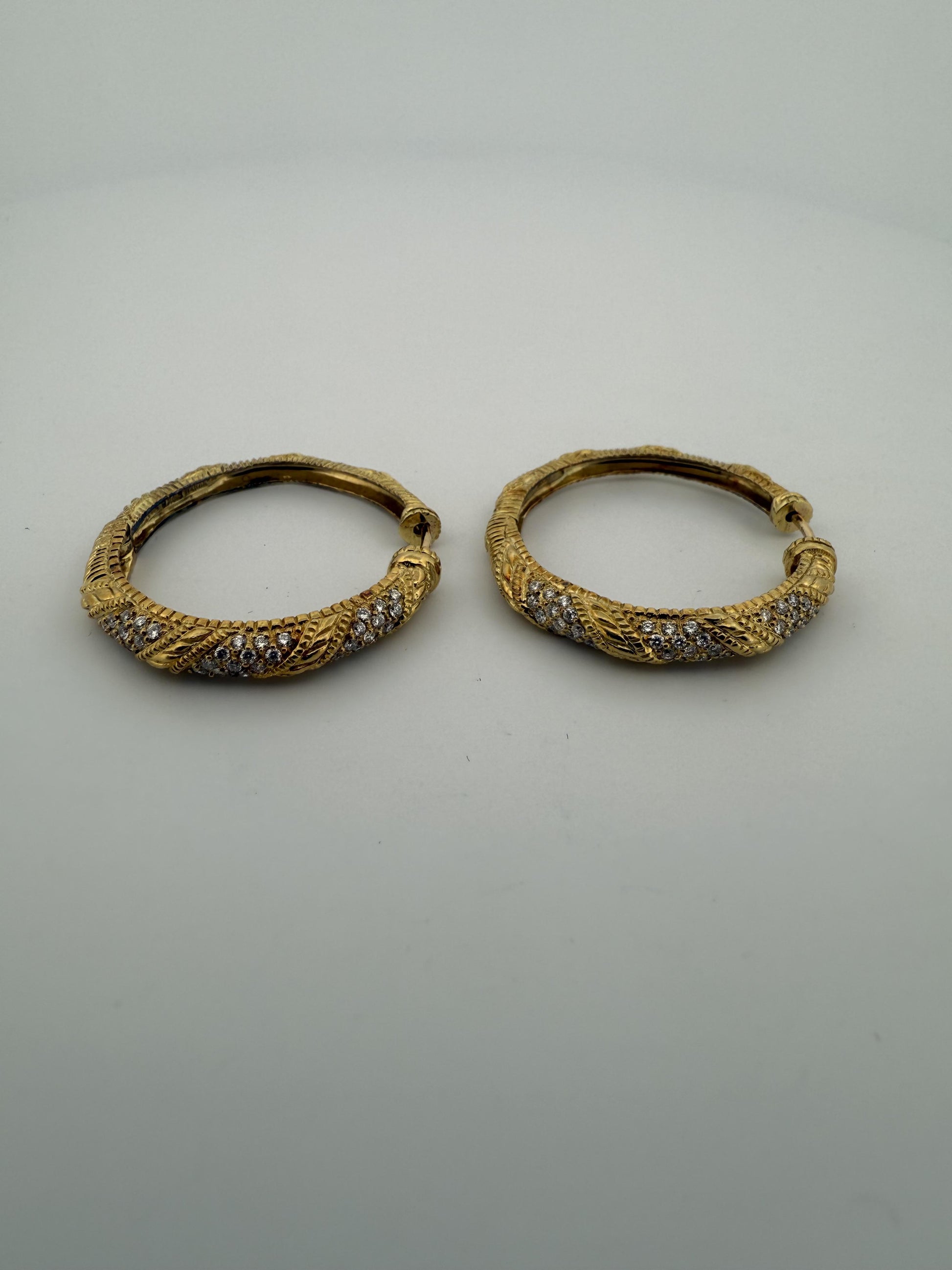 Vintage Braided Judith Ripka Diamond and 18K Gold Earrings