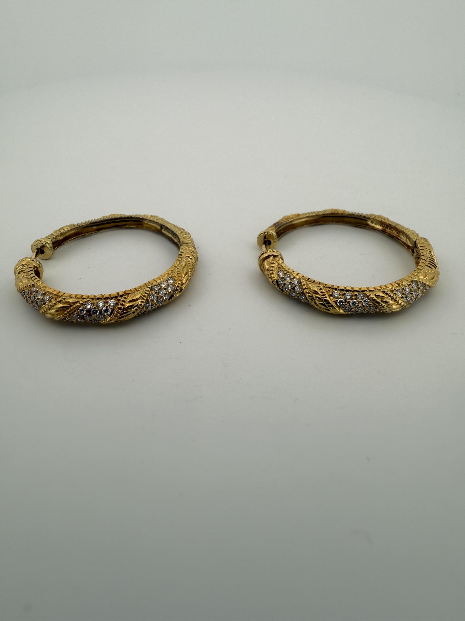 Vintage Braided Judith Ripka Diamond and 18K Gold Earrings