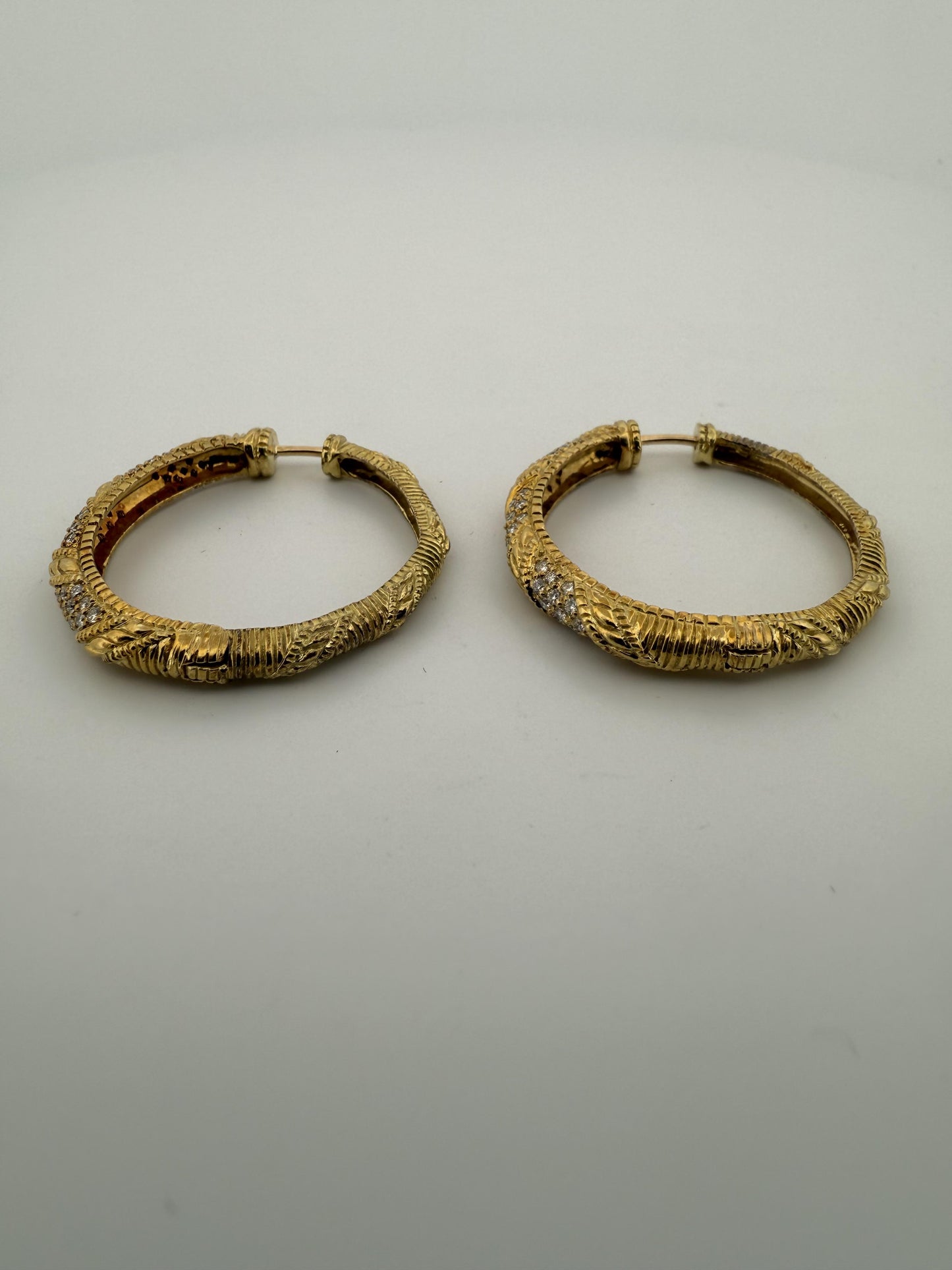 Vintage Braided Judith Ripka Diamond and 18K Gold Earrings