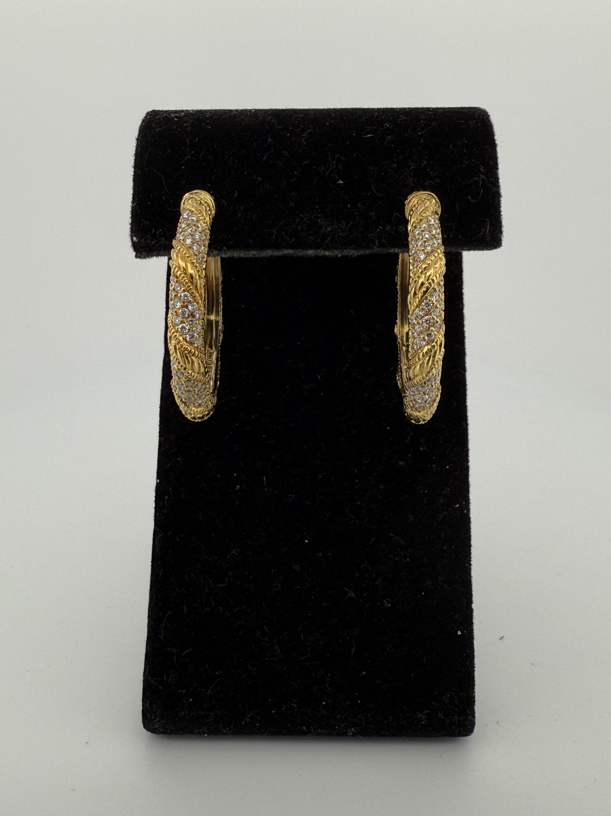 Vintage Braided Judith Ripka Diamond and 18K Gold Earrings
