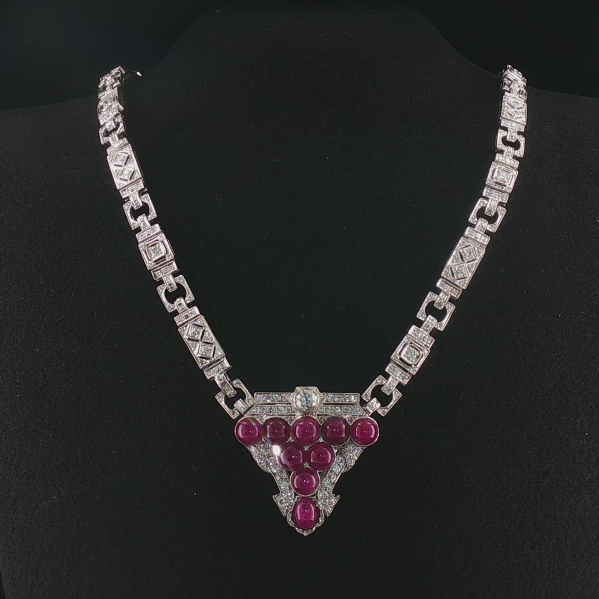 Rare Vintage Gillott & Co. Detachable Pendant Ruby and Platinum Necklace