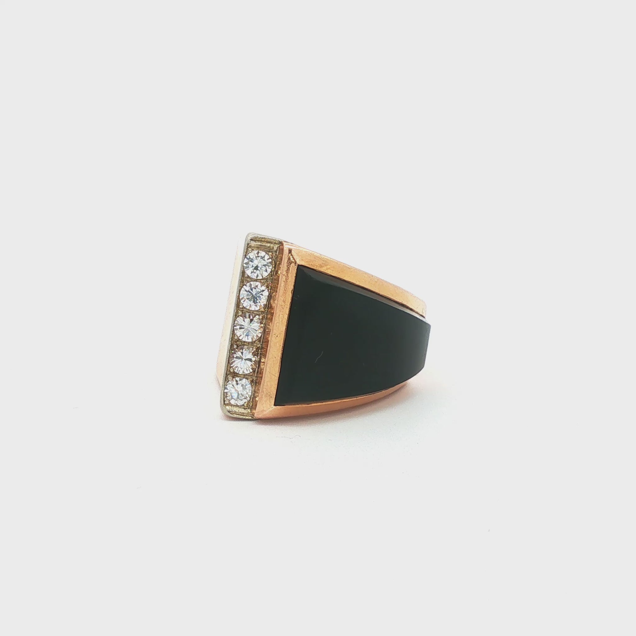 Yellow Gold Onyx and Diamond Modernist Tank Ring