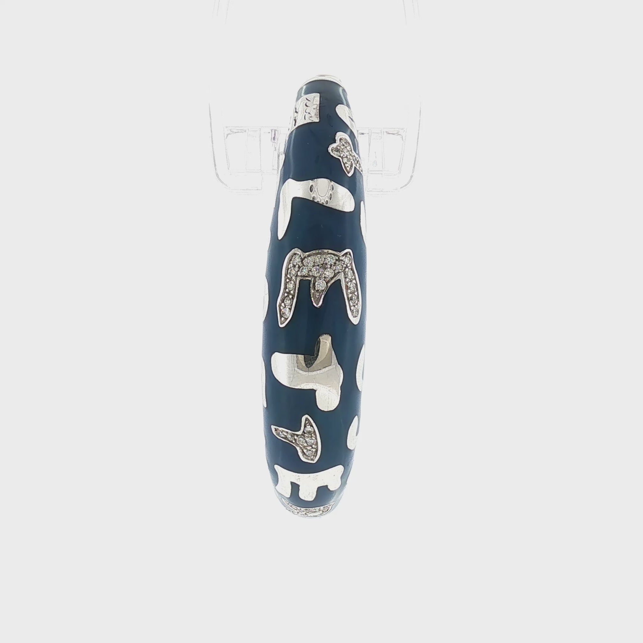 Italian Nouvelle Bague 18K Enamel/Silver/Diamond Bangle