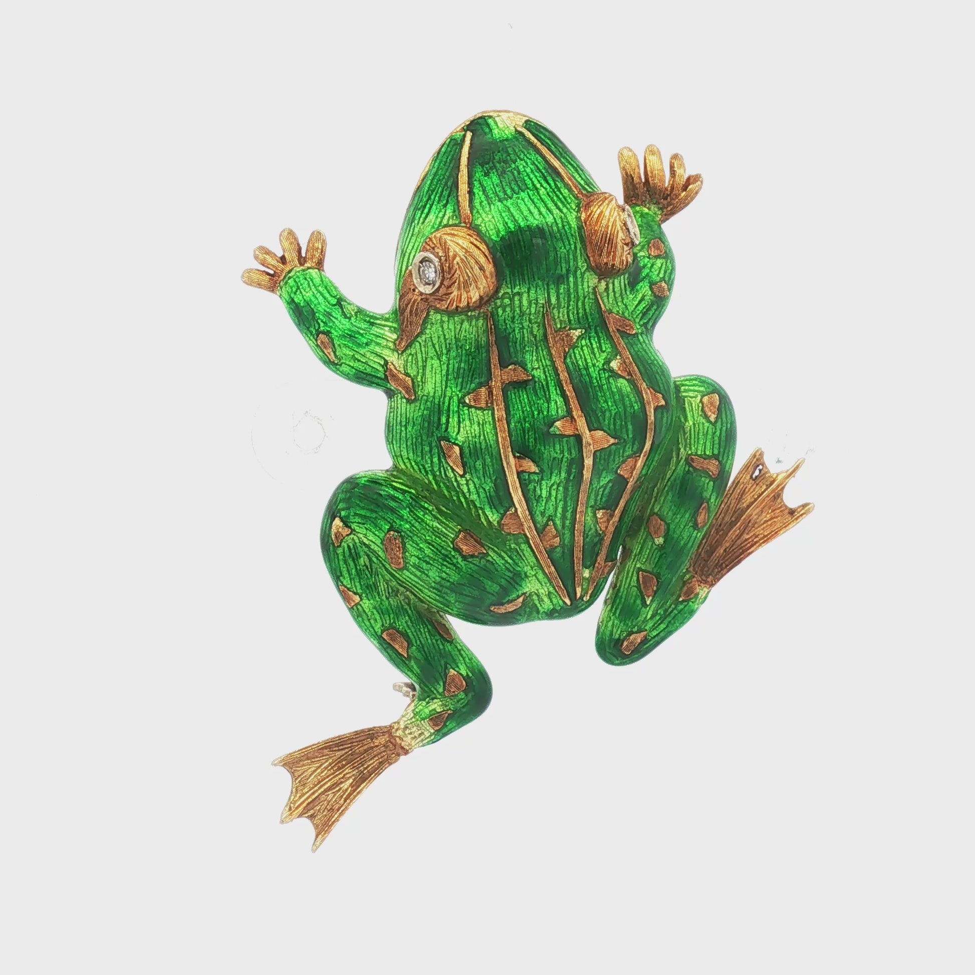 Vintage Green Enamel Textured 18K Frog with Diamond Eyes