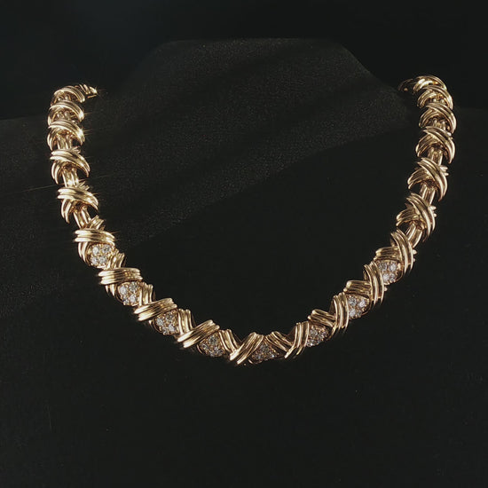 Vintage Tiffany & Co. 18K Yellow Gold and Diamond X Collection Necklace