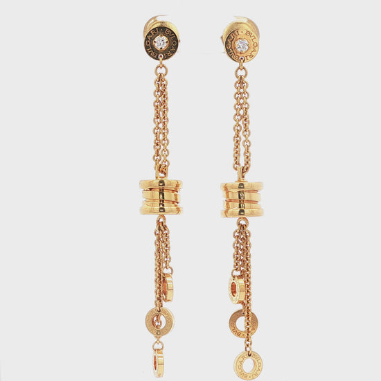 BVLGARI B.zero1 Yellow Gold Diamond and Multi-Logo Chain Drop Earrings