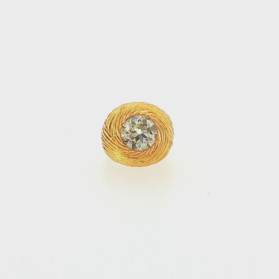 Vintage 3.10 Carat Round Brilliant Diamond in 18K Spiraled Texture Gold