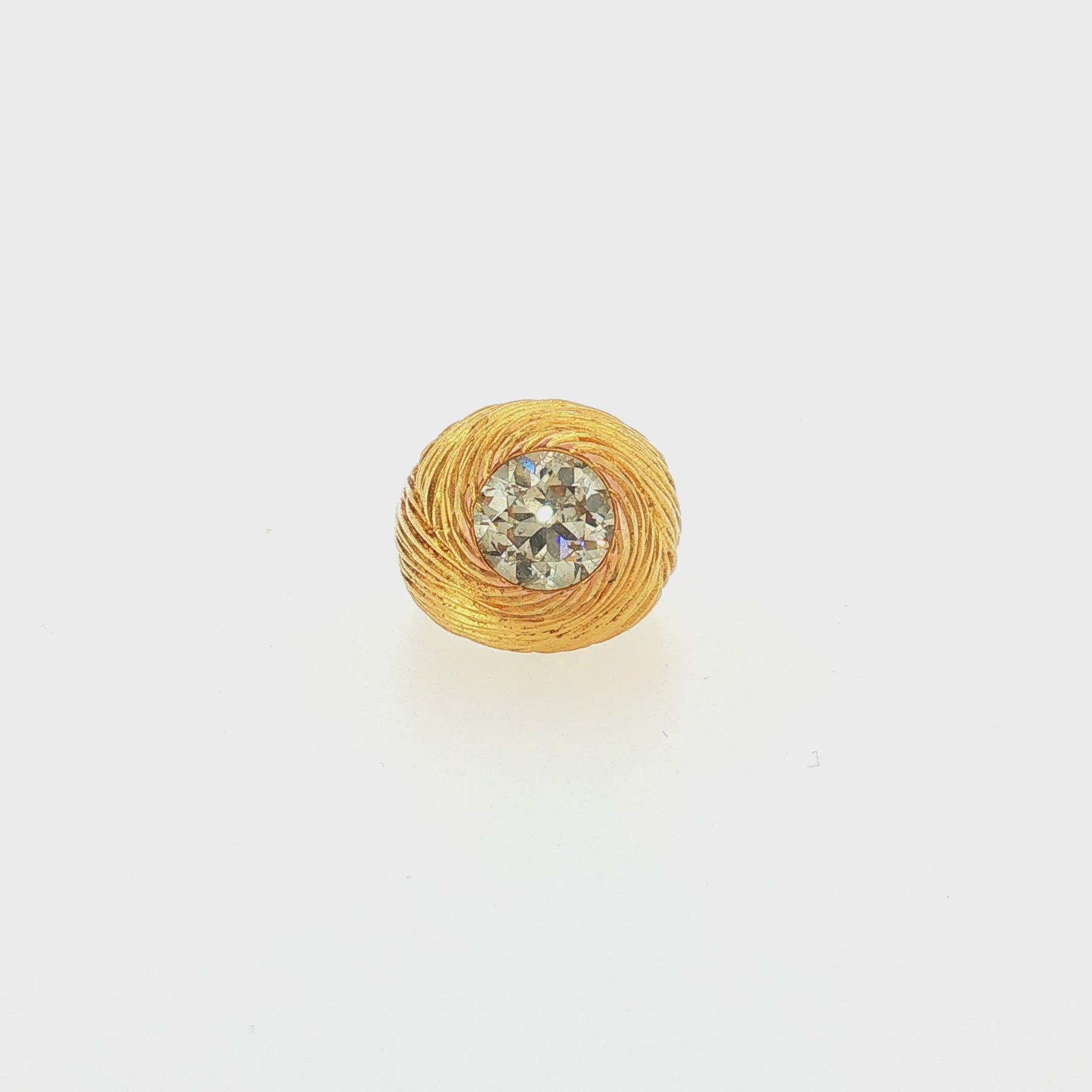 Vintage 3.10 Carat Round Brilliant Diamond in 18K Spiraled Texture Gold
