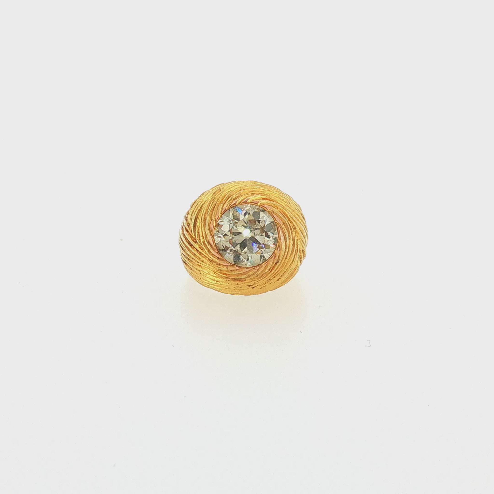 Vintage 3.10 Carat Round Brilliant Diamond in 18K Spiraled Texture Gold
