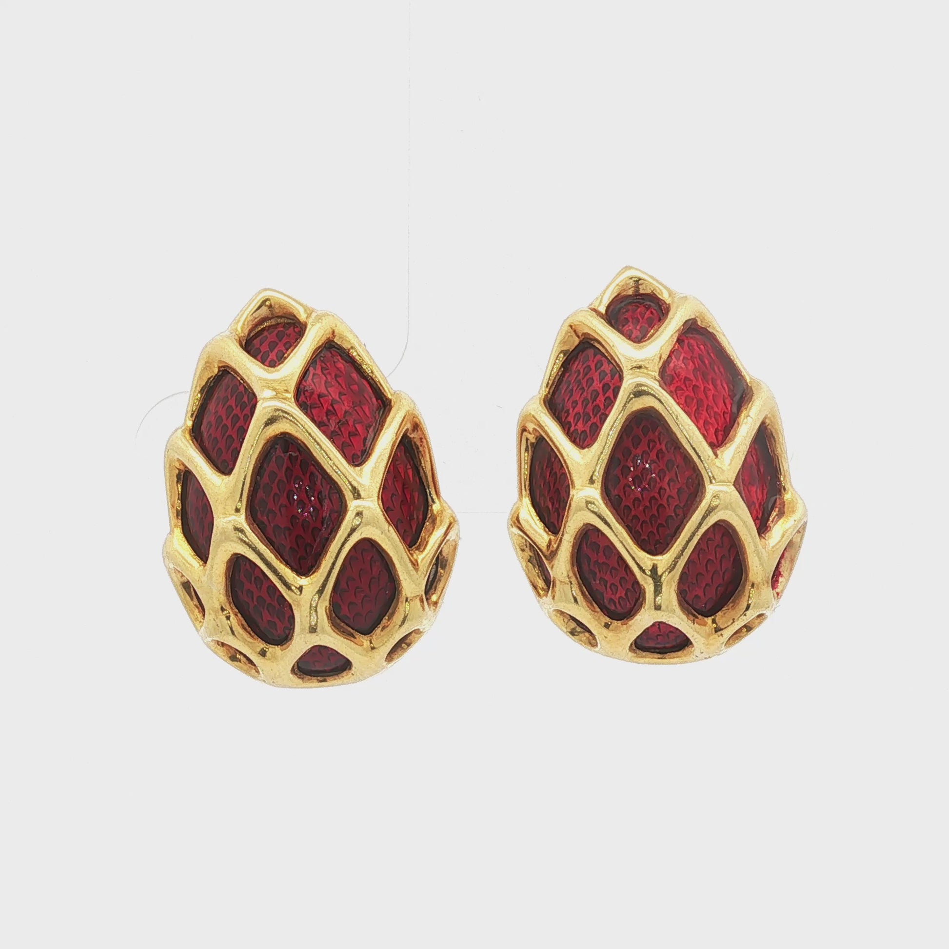 Vintage Rare 1950s Dragon Egg Tiffany & Co. Red Enamel Earrings